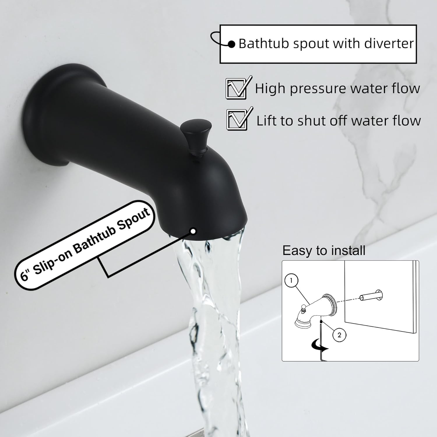 BEIYI BY3H003 – Juego de grifo de ducha de 3 manijas con boquilla de bañera, color negro mate para bañera y ducha, grifos de ducha completos, BY3H003