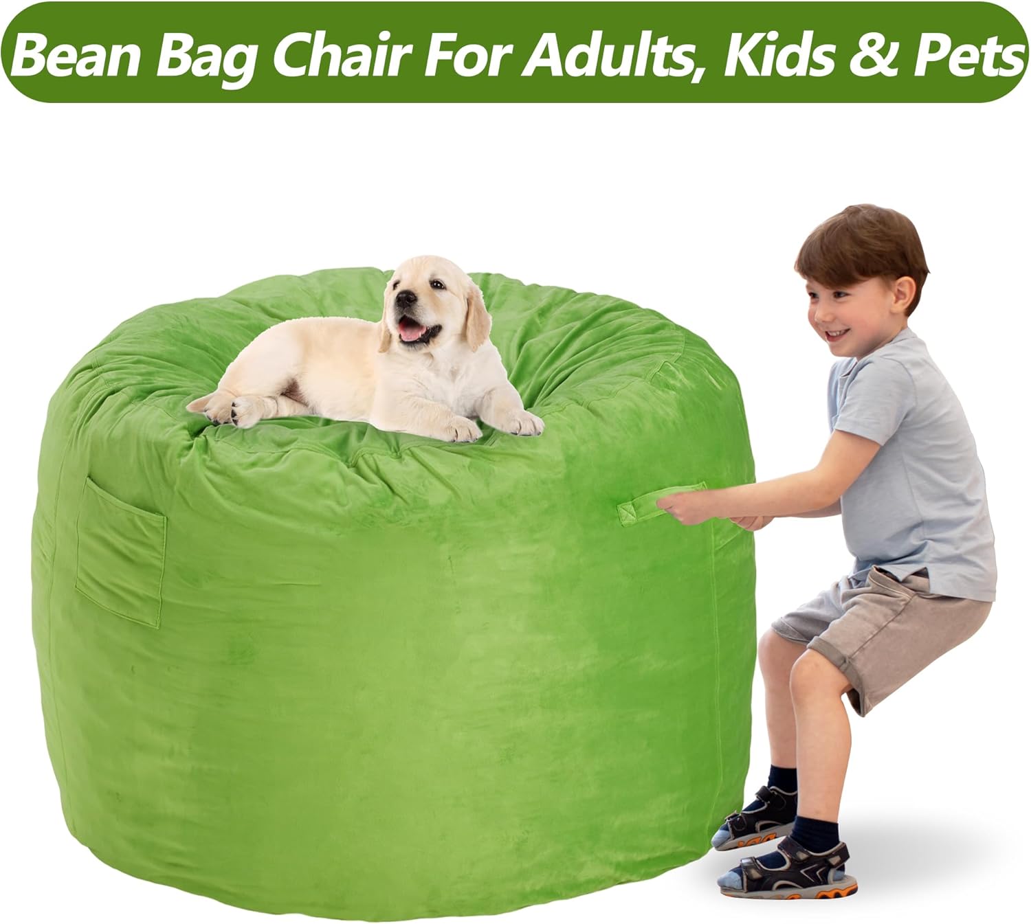 Homguava Bean Bag Chair 3′ Bean Bags con relleno de espuma viscoelástica, sillas de puf grandes, sofá suave con funda de terciopelo holandés-36 × 36