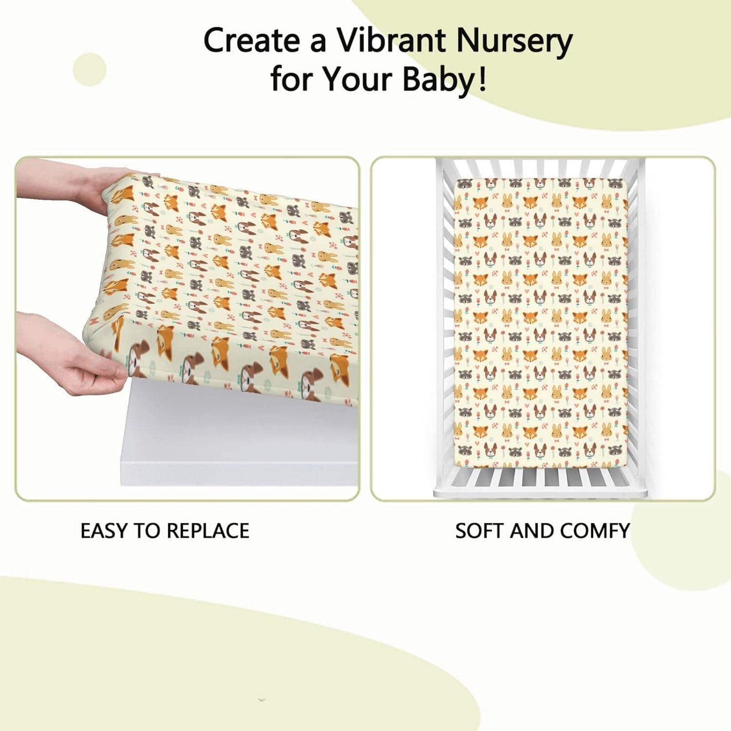 Woodland Creatures – Sábanas bajeras ajustables para cuna pequeña portátil, para niños y niñas, 24 x 38 pulgadas, multicolor