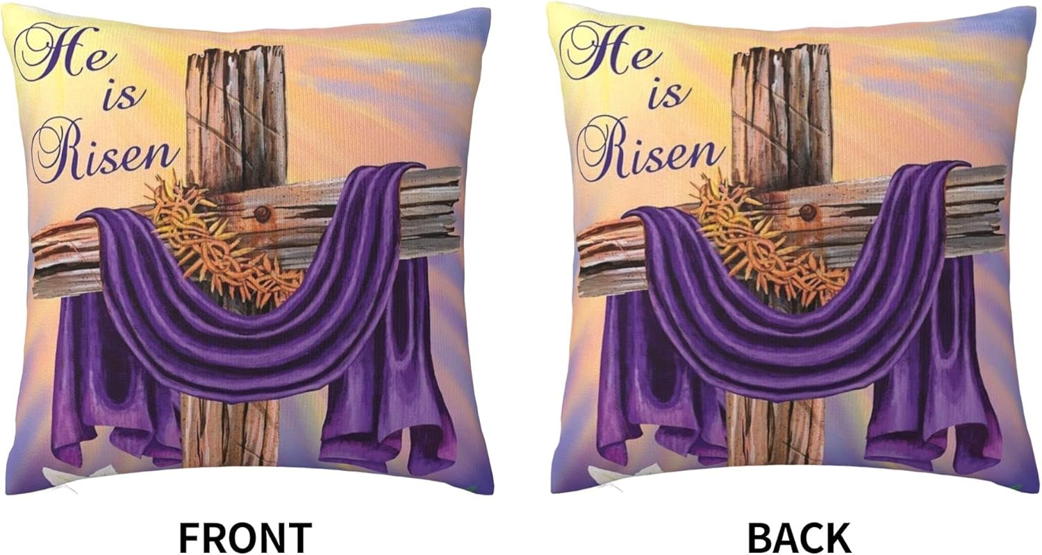 Fundas de almohada con texto en inglés “Easter Religious He is Risen”, 18 x 18 pulgadas, decoración del hogar, fundas de cojín para sofá,