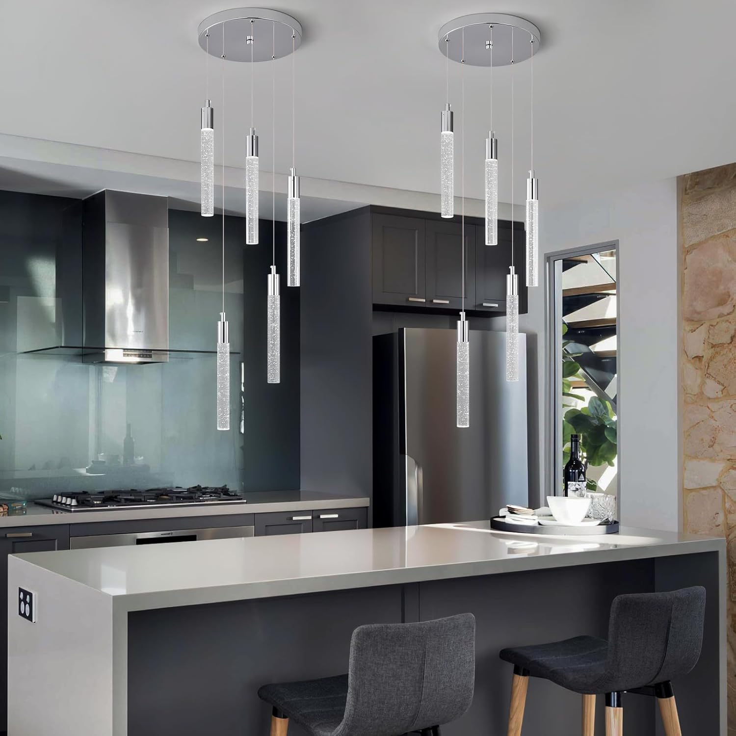 Lámpara colgante moderna para isla de cocina, regulable, LED, cromada, mini, iluminación colgante, comedor, dormitorio, sala de estar, cocina,