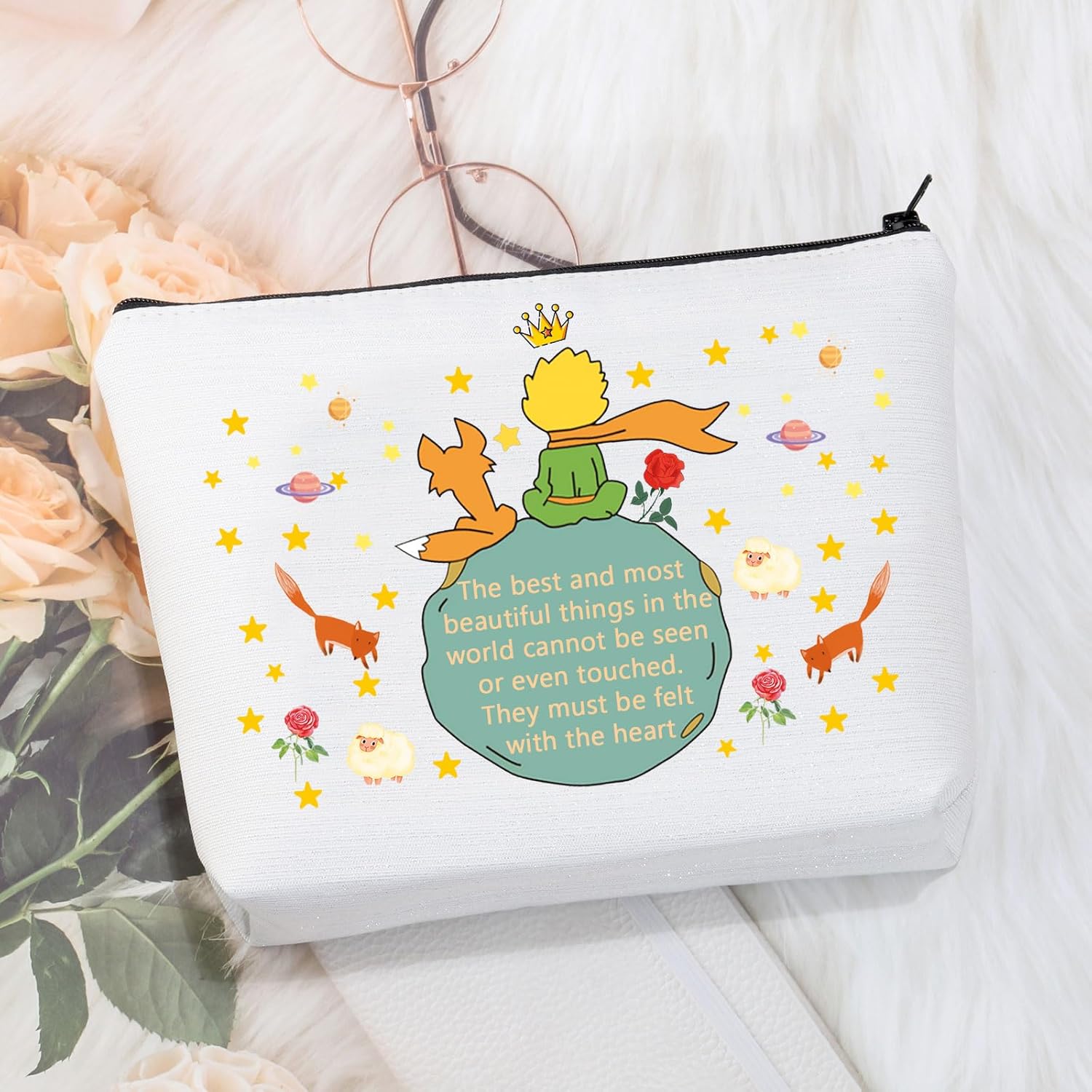 CMNIM Bolsa de maquillaje de Principe Principito para regalar a los amantes de los libros, bolsa de cosméticos, bolsa de viaje con cremallera,