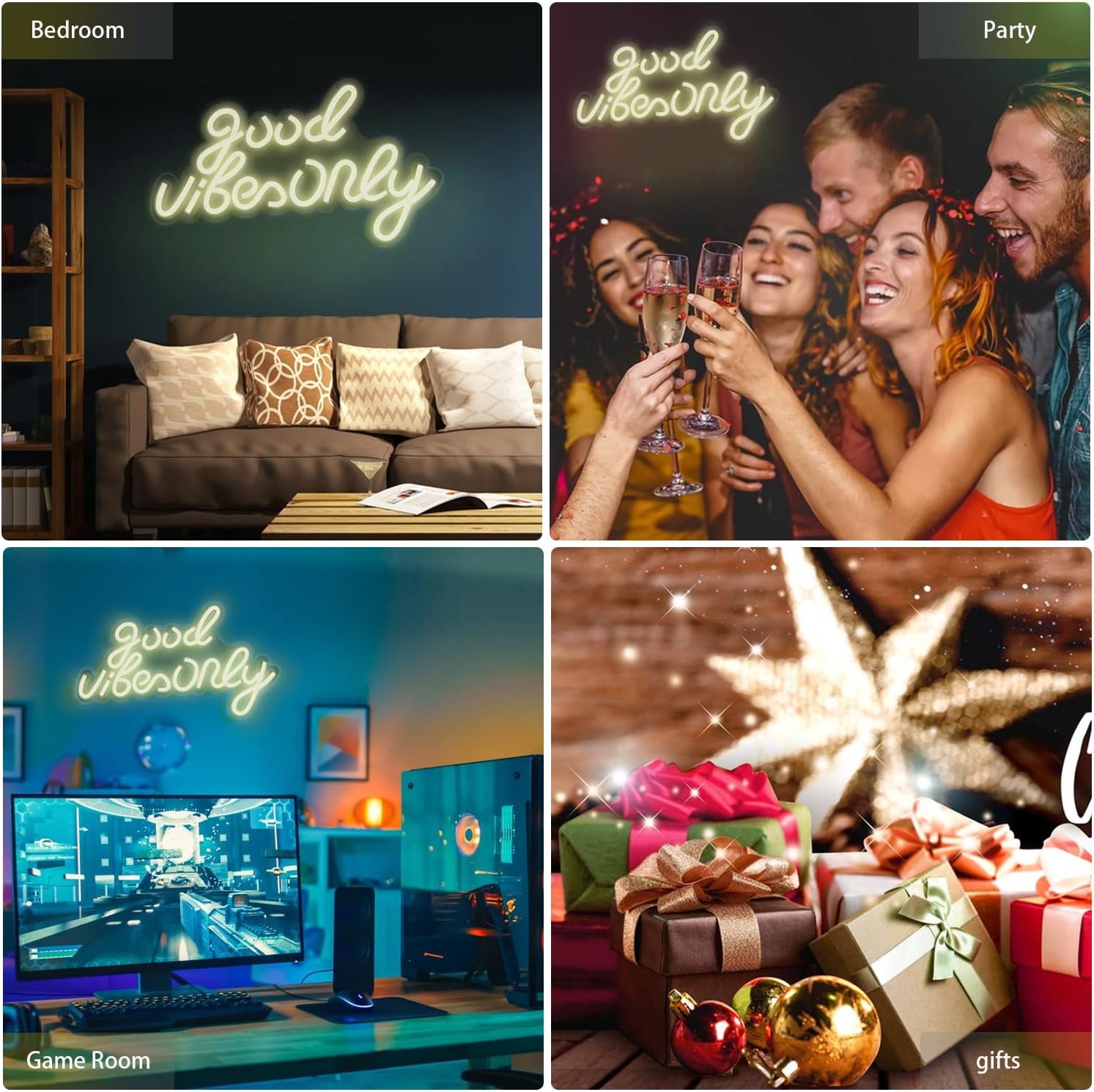 JFLLamp Good Vibes Only – Letreros de neón para decoración de pared, luces de neón, adecuados para sala de estar, cerveza, bar, sala de juegos,
