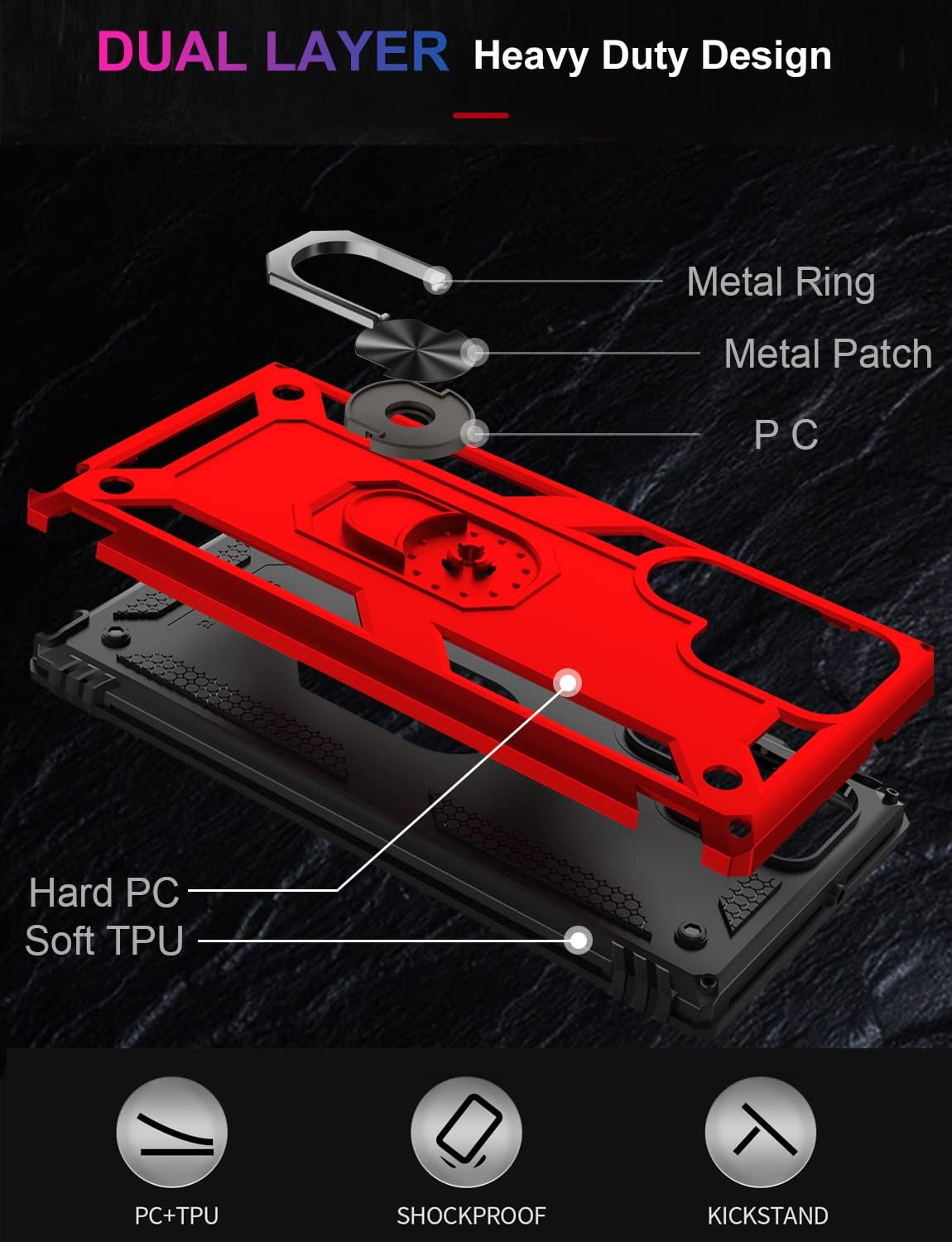 IKAZZ Funda protectora para Galaxy S22 Ultra, de grado militar, a prueba de golpes, resistente, pasa una prueba de caída de 16 pies con soporte