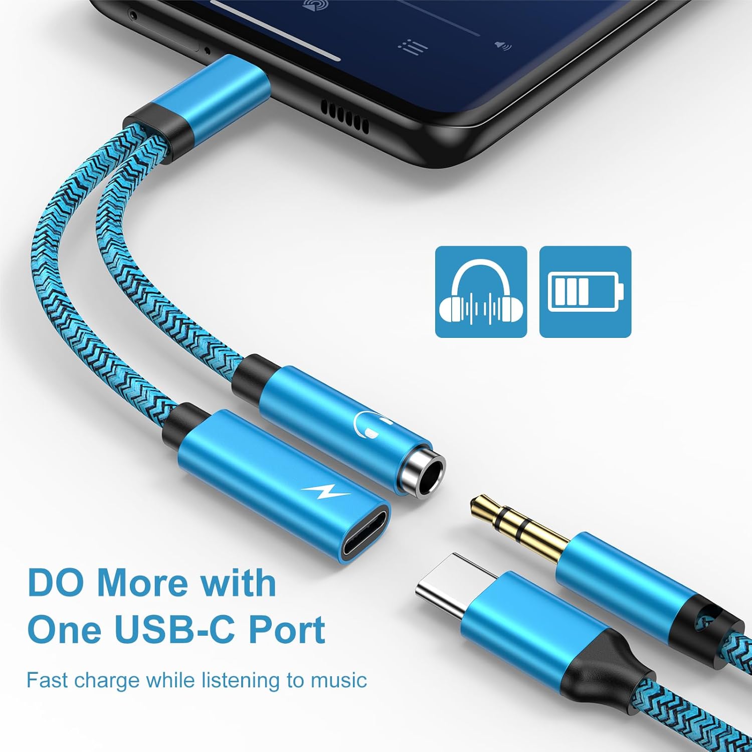 Cable de alimentación USB tipo C de 60 W rápido Samsung y adaptador de auriculares de 0.138 in para Samsung Galaxy S24 S23 Ultra S22 S21 FE S20 A54