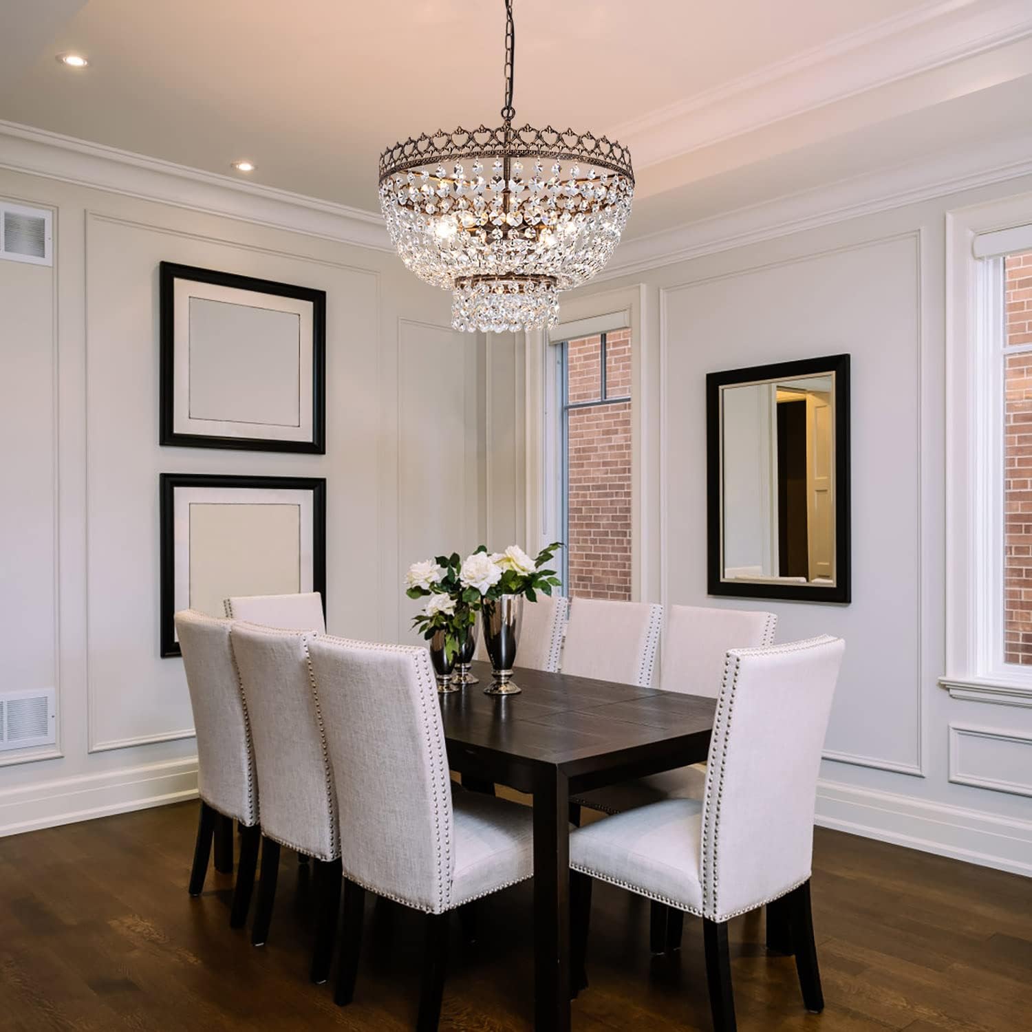 Wellmet Lámpara de araña moderna de cristal de 22 pulgadas, lámpara colgante ajustable contemporánea de 6 luces, para comedor, dormitorio, sala de