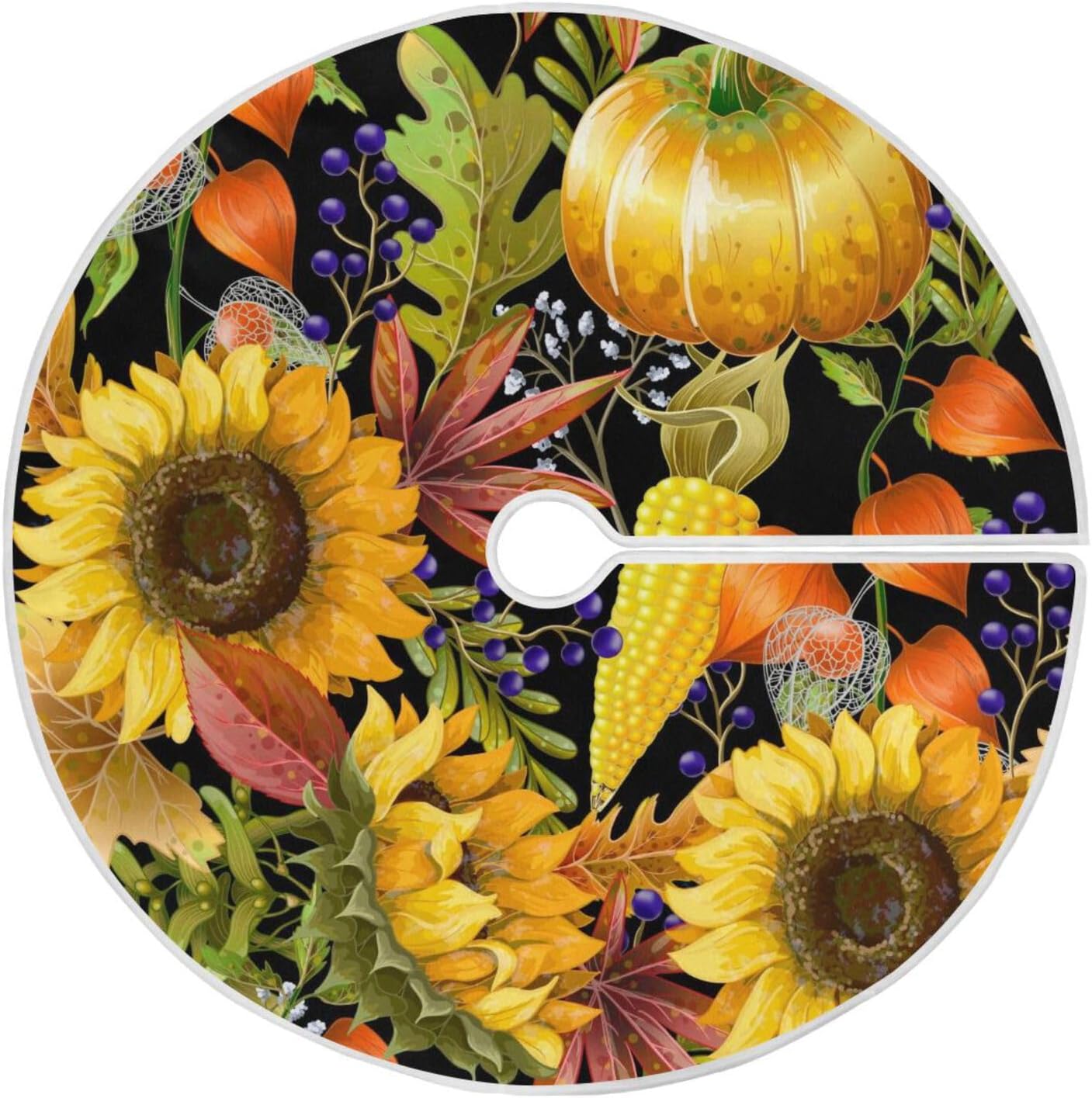 Faldones de árbol de calabazas, girasoles de otoño, falda de árbol feliz Navidad, faldas de árbol para árboles grandes, árbol de decoración de