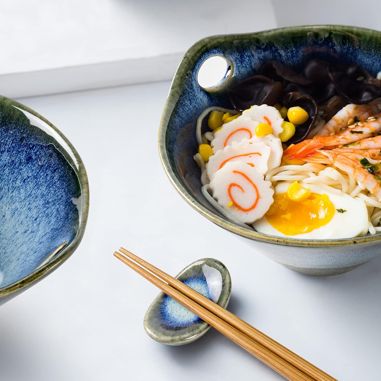 UNICASA – Juego de cuencos de ramen japonés con palillos, cucharas y reposos, 20 onzas de porcelana profunda de fideos juego de 2 para Udon, Pho,