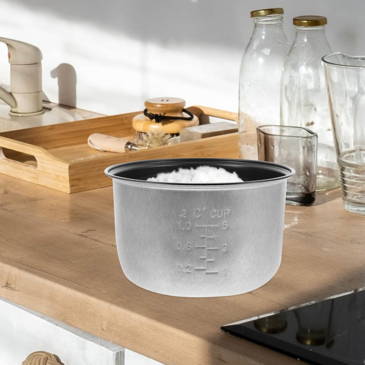 Olla arrocera de 8 tazas, 2 tazas, 1 juego de olla arrocera interior olla arrocera antiadherente recipiente de cocción de arroz Accesorios para