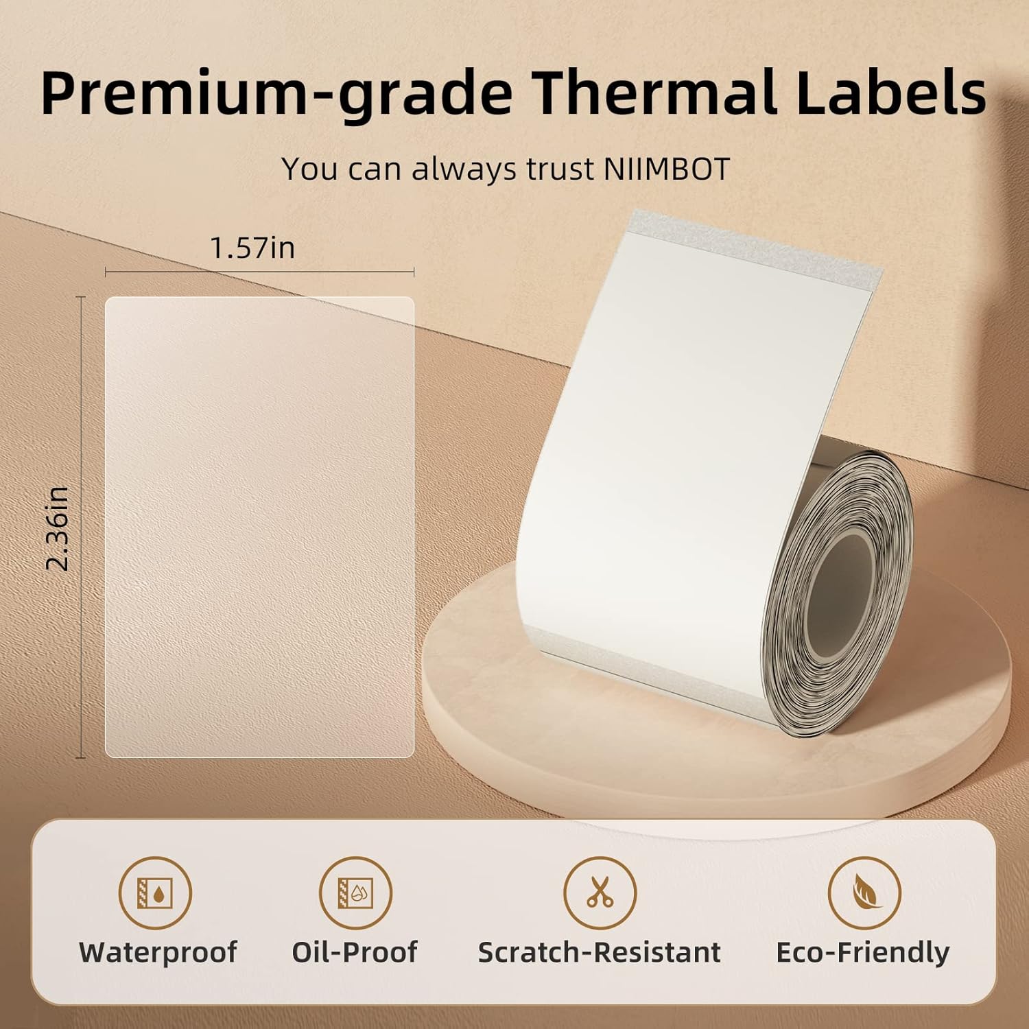 NIIMBOT Cinta para etiquetar, 1.57 x 2.36 pulgadas (1.575 x 2.362 in) impermeable, papel adhesivo de repuesto con autoadhesivo para B1B21B3S, 1