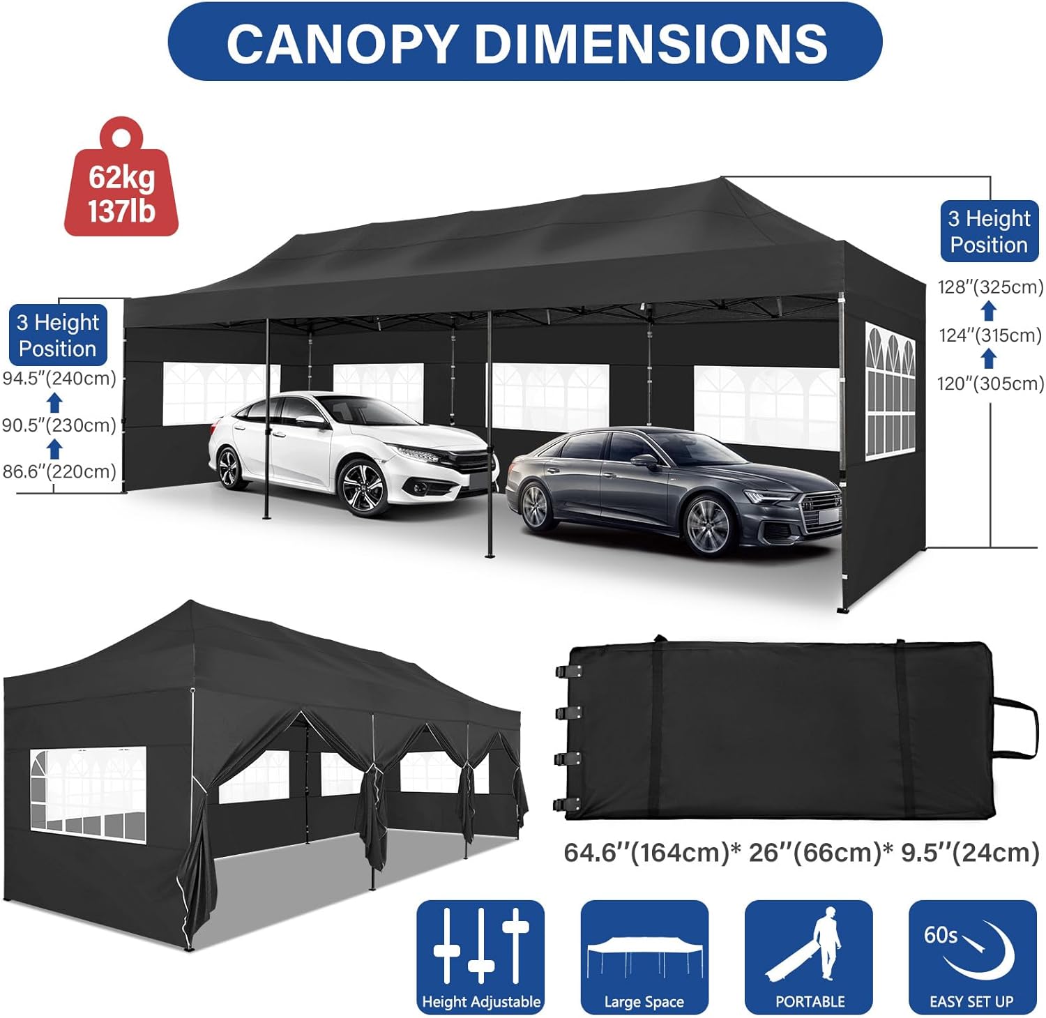 Tooluck Toldo desplegable resistente de 10 x 30 pulgadas con 8 paredes laterales, toldo comercial impermeable para fiestas, tiendas de campaña al