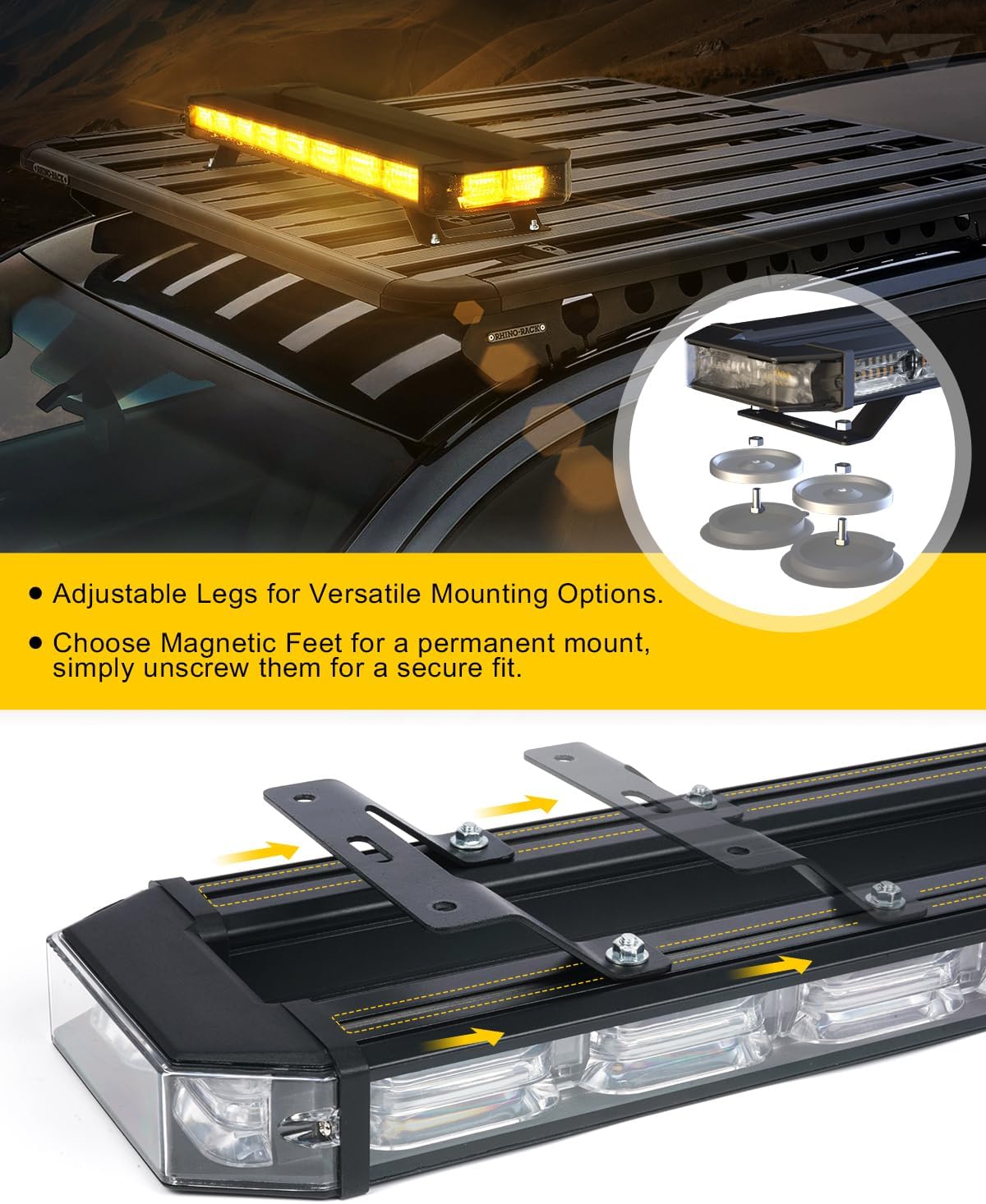 LUMENIX Barra de luz estroboscópica de emergencia de 120 LED ámbar para techo, con controlador de advertencia intermitente, barra de luz de tráfico