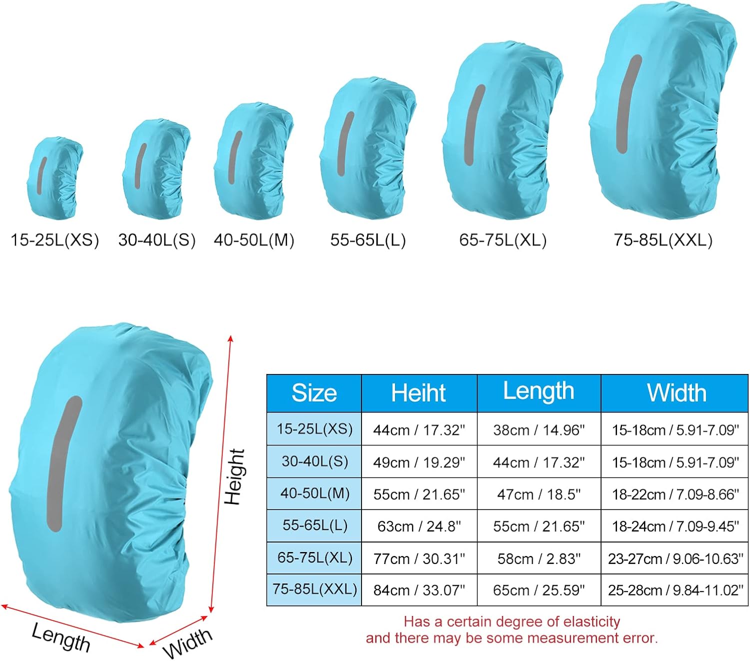 PATIKIL Funda impermeable para la lluvia, funda antideslizante para mochila con correa reflectante vertical, se mantiene seca para senderismo,