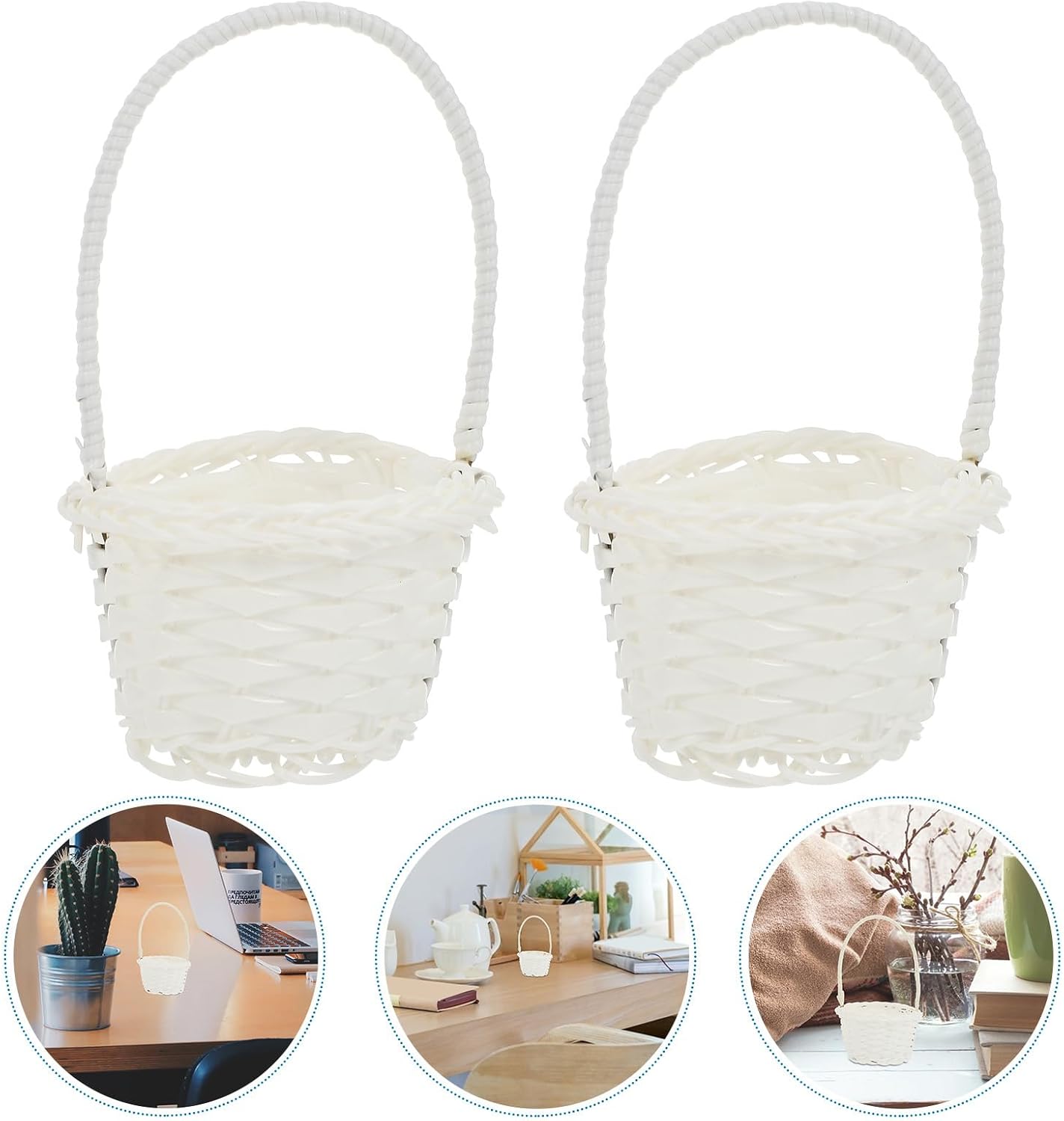 DOITOOL 6 mini cestas tejidas con asas, mini cesta de frutas y verduras para dulces, mini cesta de flores para decoración de bodas, fiestas,