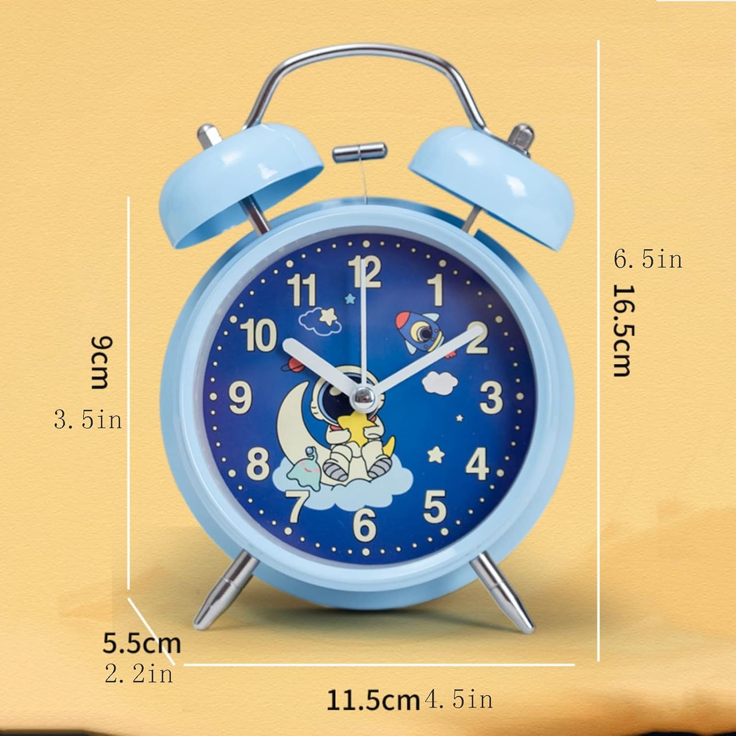 Reloj despertador analógico para dormitorio, reloj despertador para niños, 4 pulgadas sin tictac, doble campana, reloj despertador con luz de fondo,