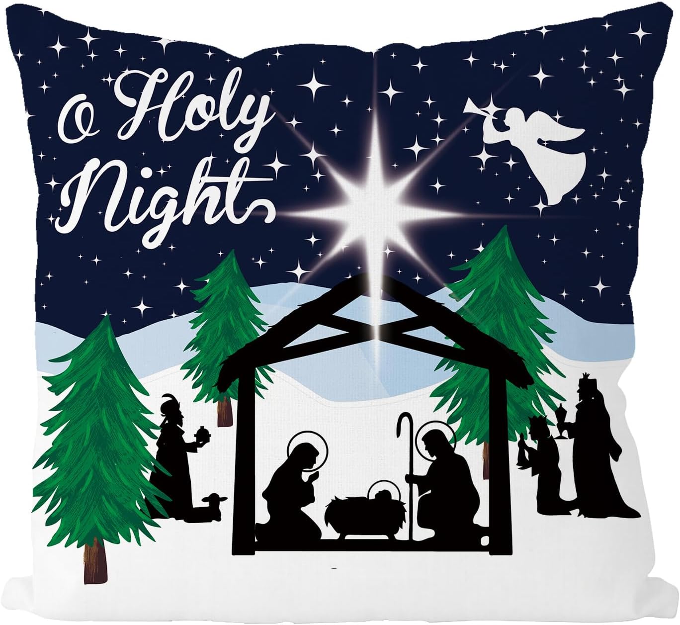 GAGEC Fundas de almohada de Navidad de 18 x 18 pulgadas, fundas de almohada de escena de nieve de Jesús, fundas de almohada de Navidad, invierno,