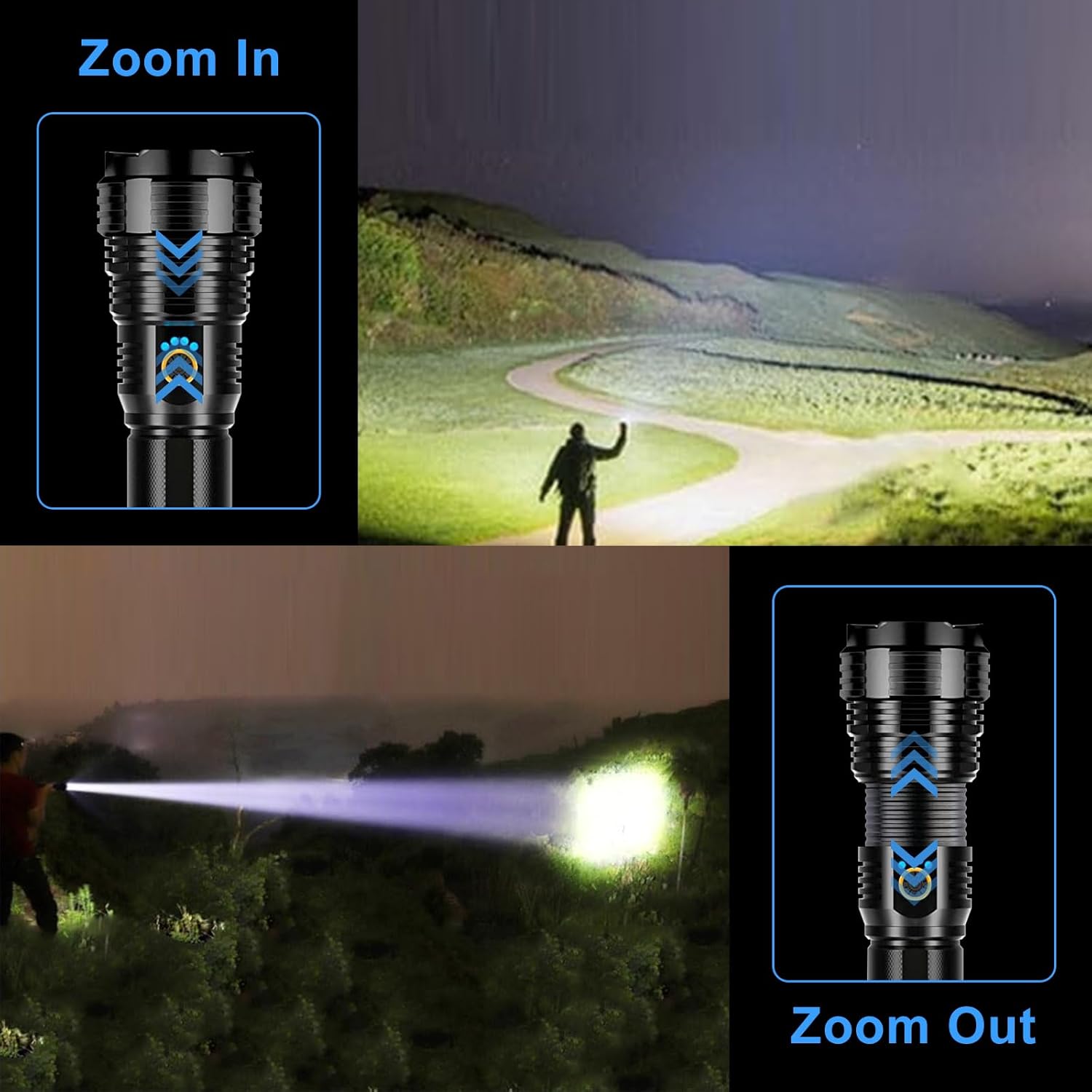 MAOKE BOLE Linternas de alto lúmenes, linterna LED recargable súper brillante 40000 lúmenes XHP70.2, linternas tácticas de alta potencia, potente