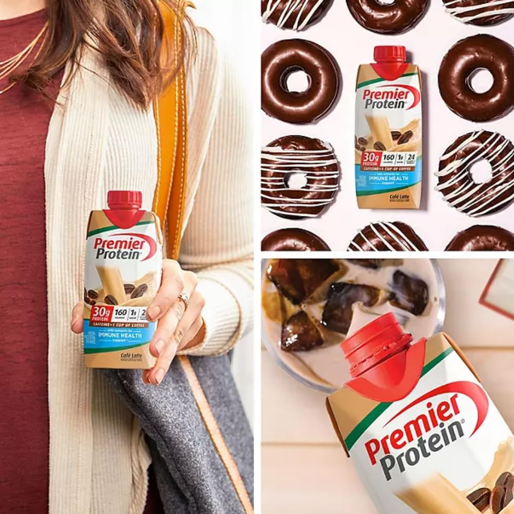 Protein Shakes  Paquete múltiple Premier de sabor Café Latte  1.06 oz de proteína, 0.04 oz de azúcar, 24 vitaminas y minerales, nutrientes para