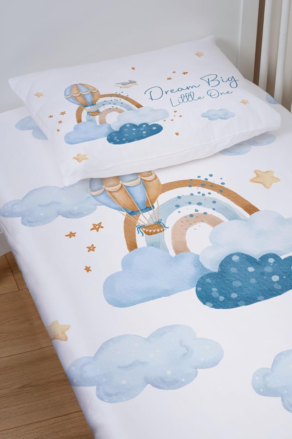-Blue Clouds – Sábana bajera ajustable y funda de almohada de algodón suave orgánico para bebé, sábanas suaves para cuna, sábana bajera unisex para