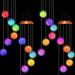 4 carillones de viento solares que cambian de color, bola de cristal LED, campanillas de viento solares portátiles impermeables colgantes luces 4 carillones de viento solares que cambian de color, bola de cristal LED, campanillas de viento solares portátiles impermeables colgantes luces