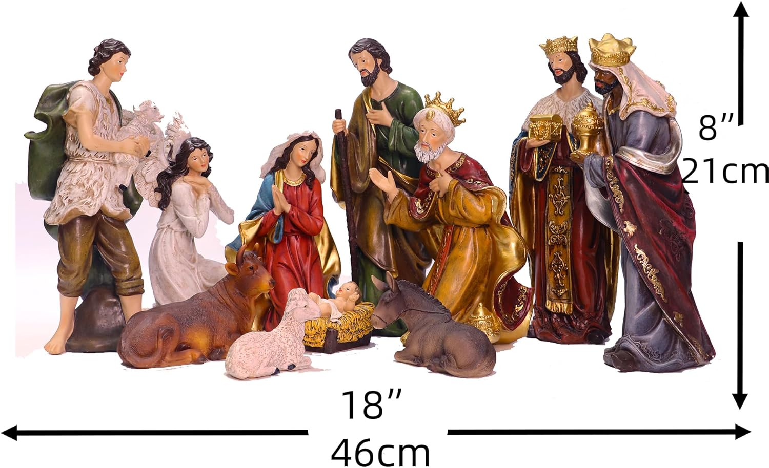 Zayton Nativity Set de Navidad para interiores, 11 piezas de 8 pulgadas, estatua de escena de Jesús, pesebre, adorno para cuna, regalo de Navidad,