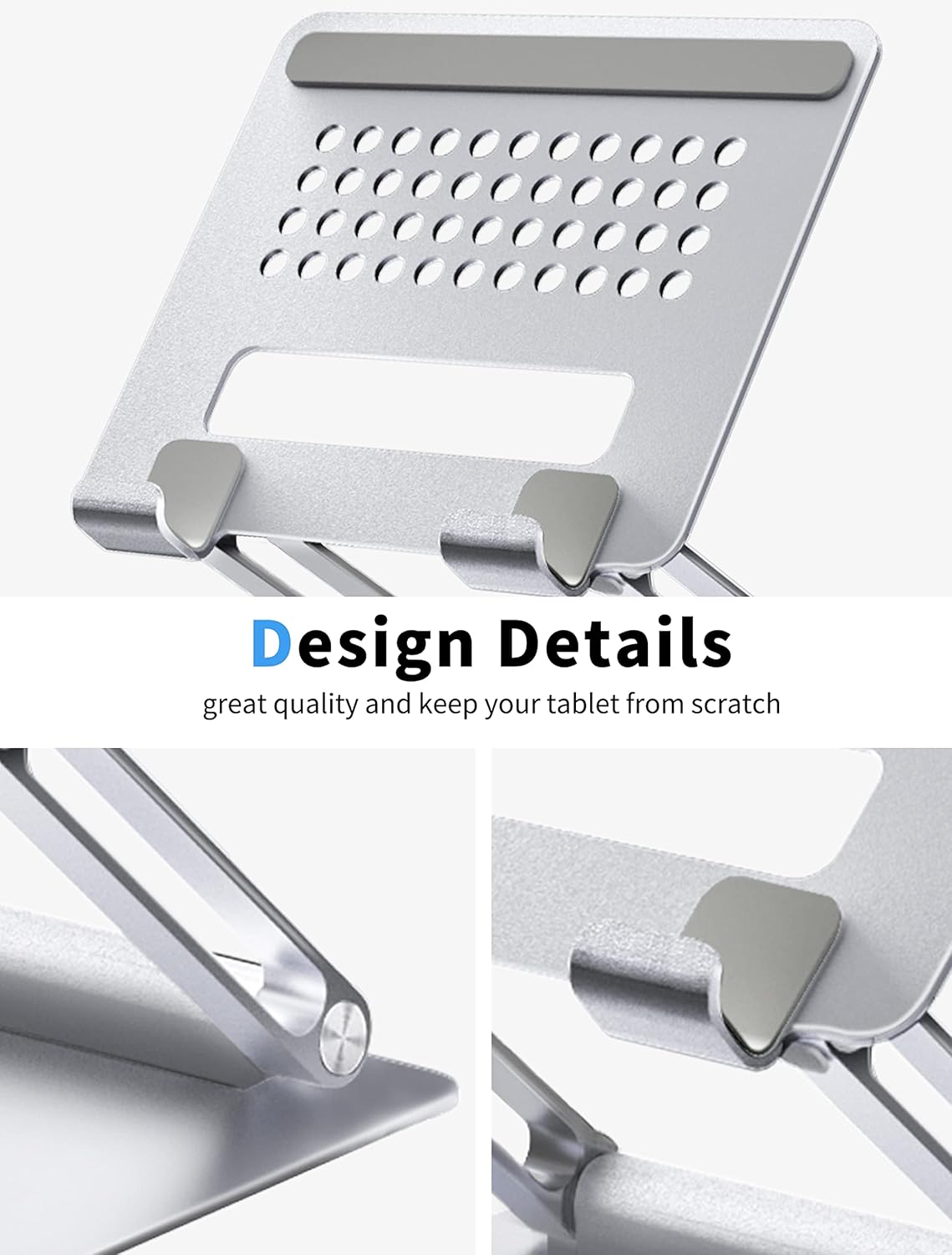 ALASHI Soporte para tablet para escritorio, soporte ajustable multiángulo, diseño ergonómico portátil plegable, elevador de tableta de metal premium
