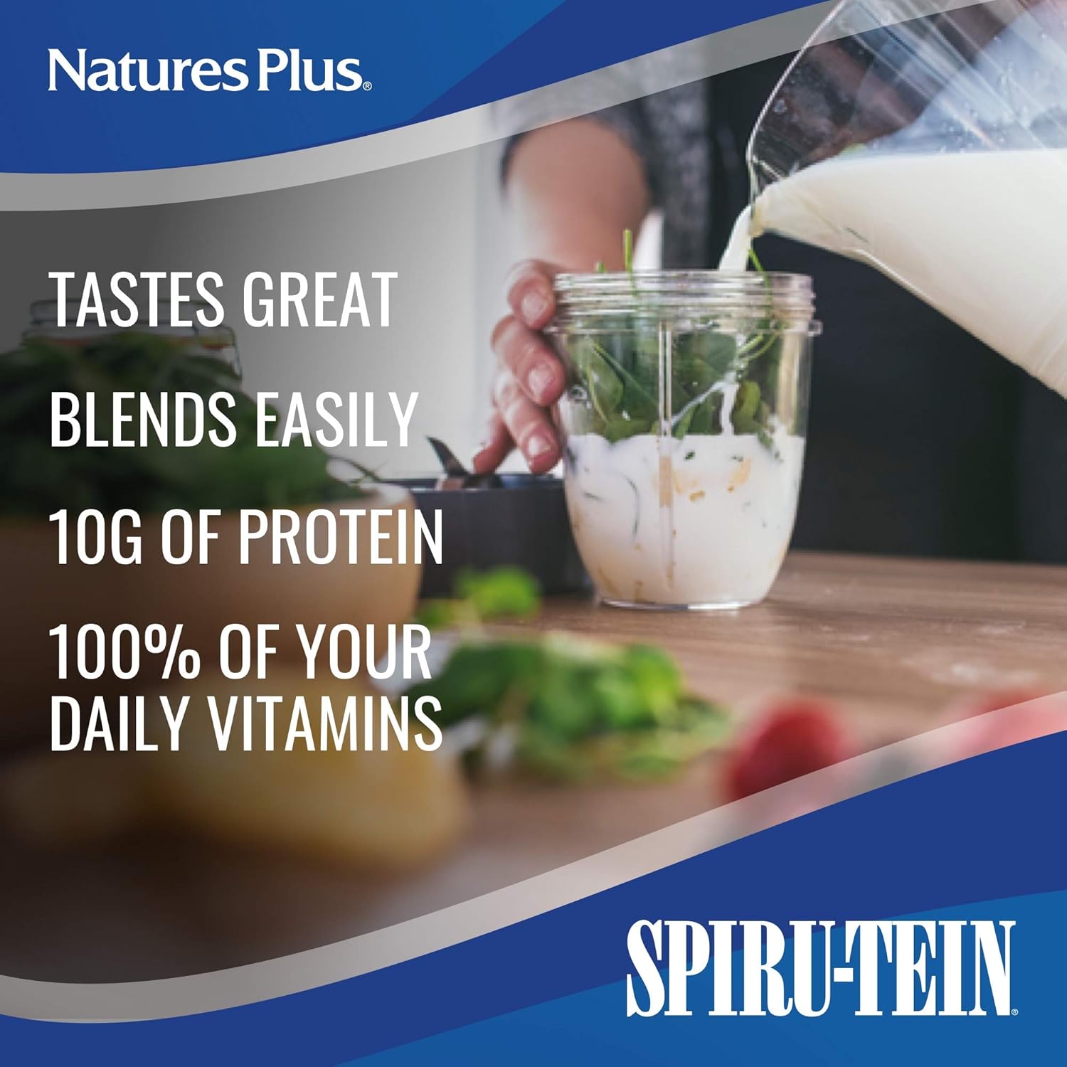 NaturesPlus SPIRU-TEIN Plus – Batido para adultos maduros, sabor a vainilla, 1.2 libras, proteína en polvo, reemplazo de comidas a base de plantas,