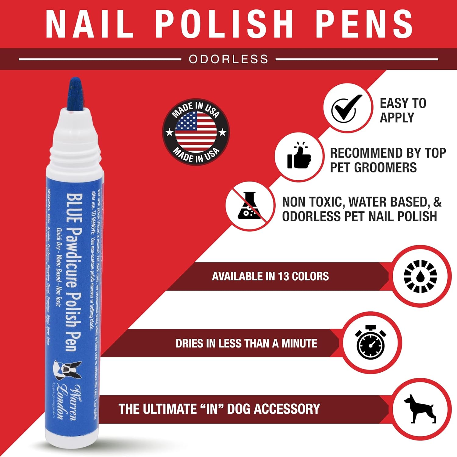 Lápiz de pedicura Warren London Pawdicure, esmalte de uñas para perro, paquete de de 1, Azul