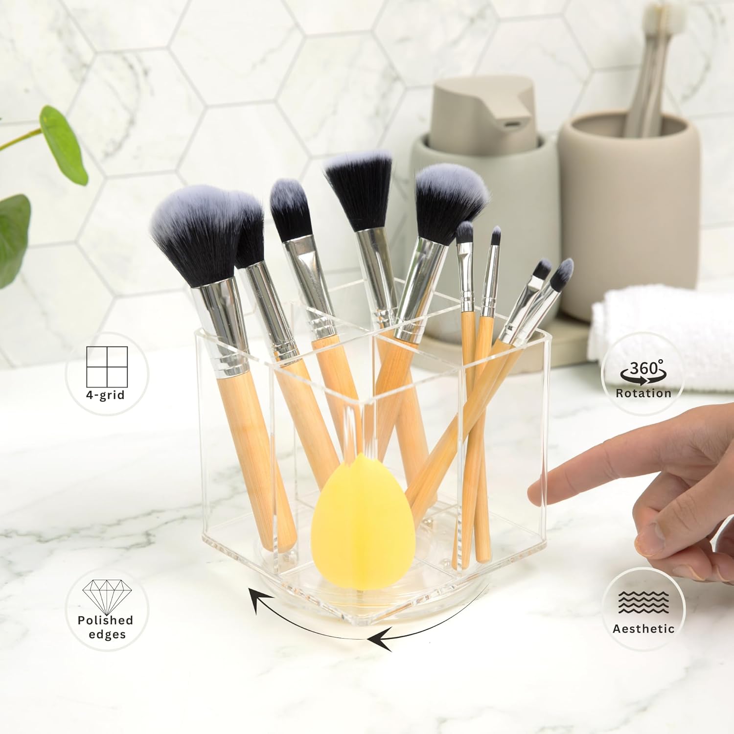 Organizador de brochas de maquillaje, organizador de maquillaje giratorio con 4 compartimentos, perfecto para herramientas de belleza, papelería,