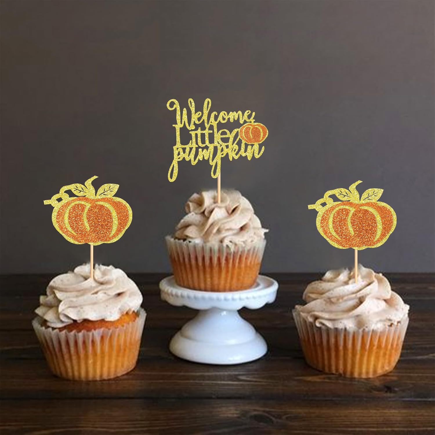 Paquete de 24 adornos de calabaza para cupcakes para niñas, decoraciones de baby shower, decoraciones de cumpleaños de calabaza, selecciones de