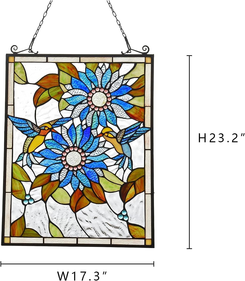 Capulina Paneles de vidrieras para colgar ventanas, girasoles y pájaros, estilo Tiffany, artesanías de arte tradicional para decoración del hogar y