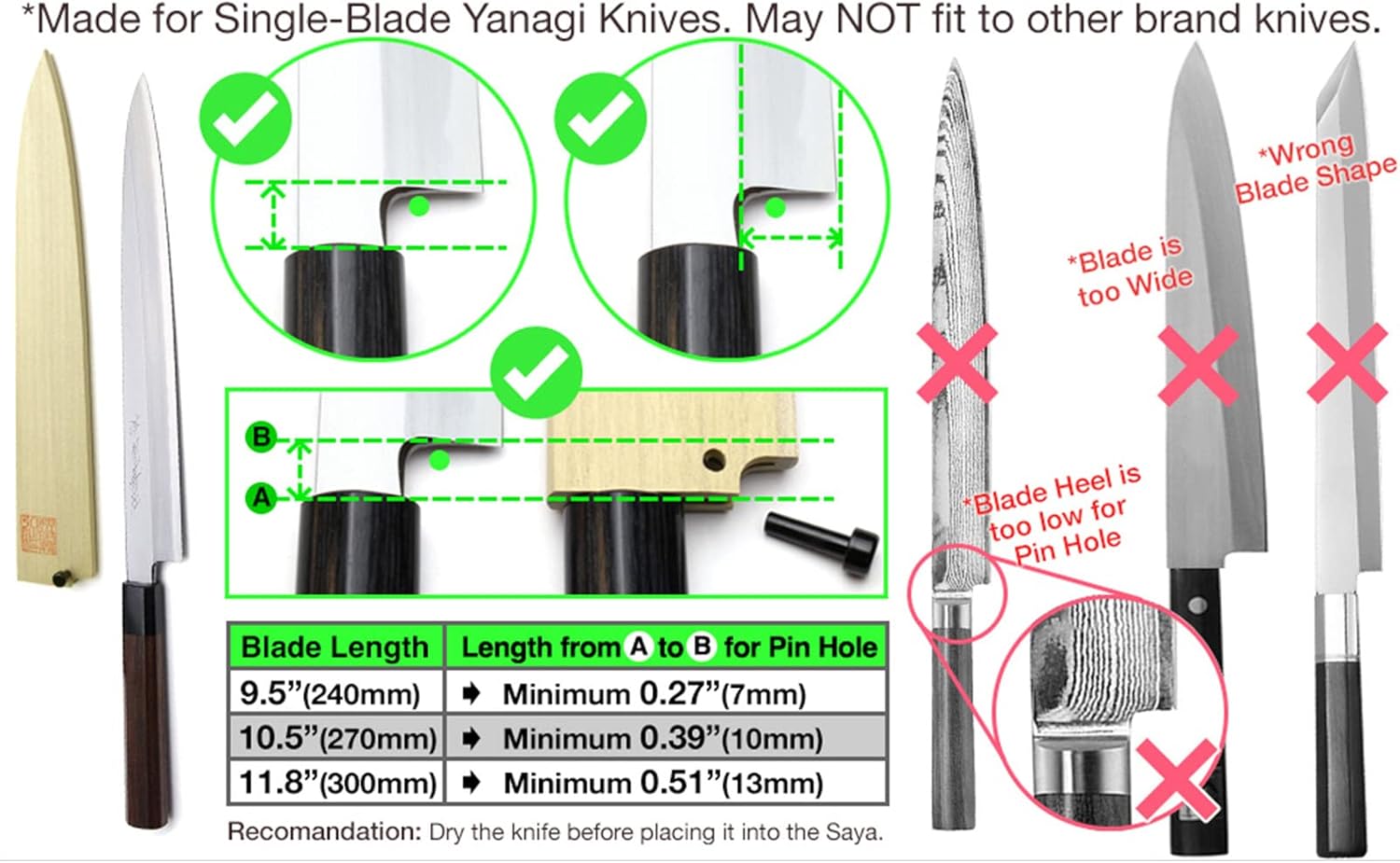 Yoshihiro Magnolia Natural Madera Saya Cubierta Protector de Hoja para Yanagi (10.630 in)