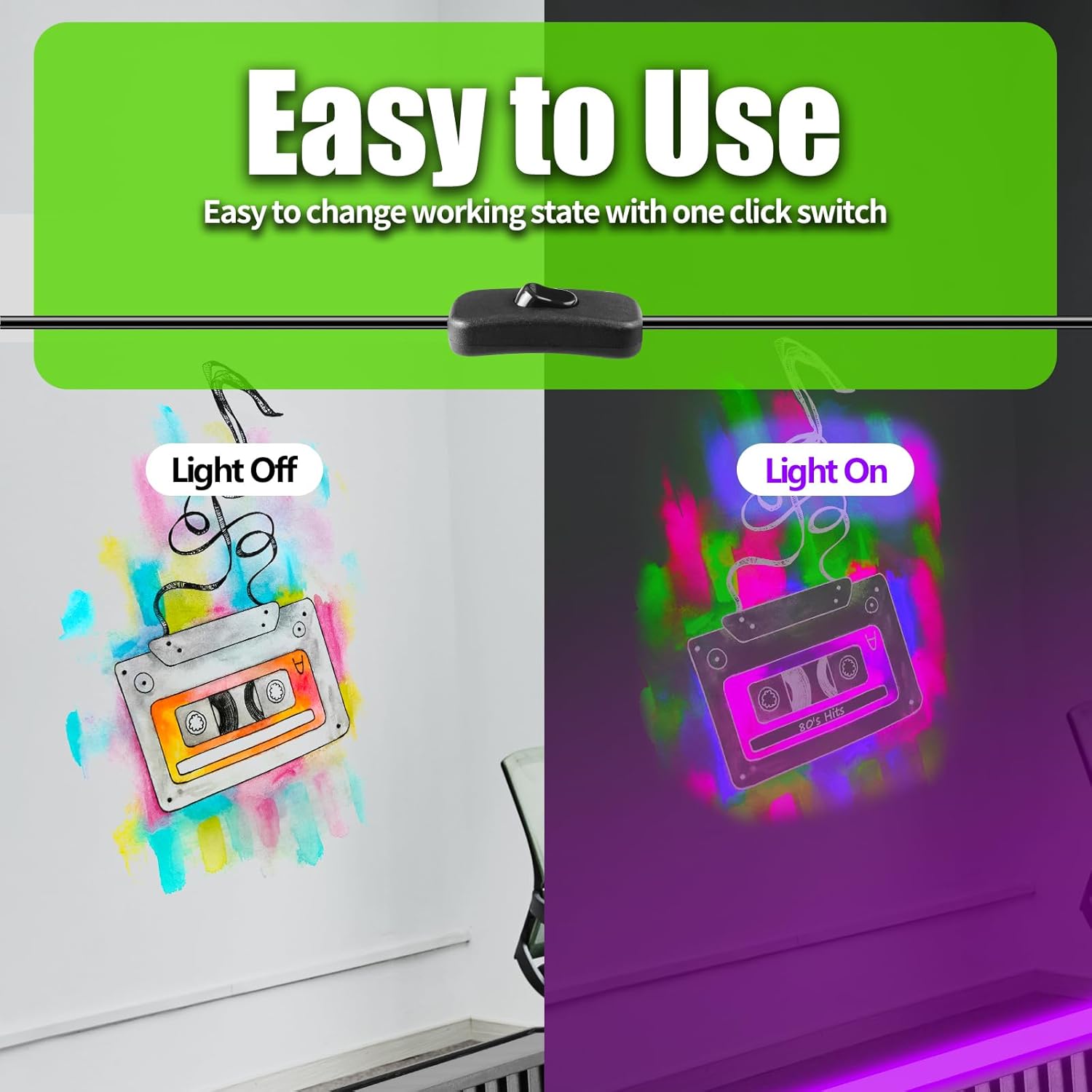 Barra de luz LED negra impermeable IP66 de 42 W + tira de luces negras de 16.4 pies, funciona con pilas para fiesta brillante, póster fluorescente,