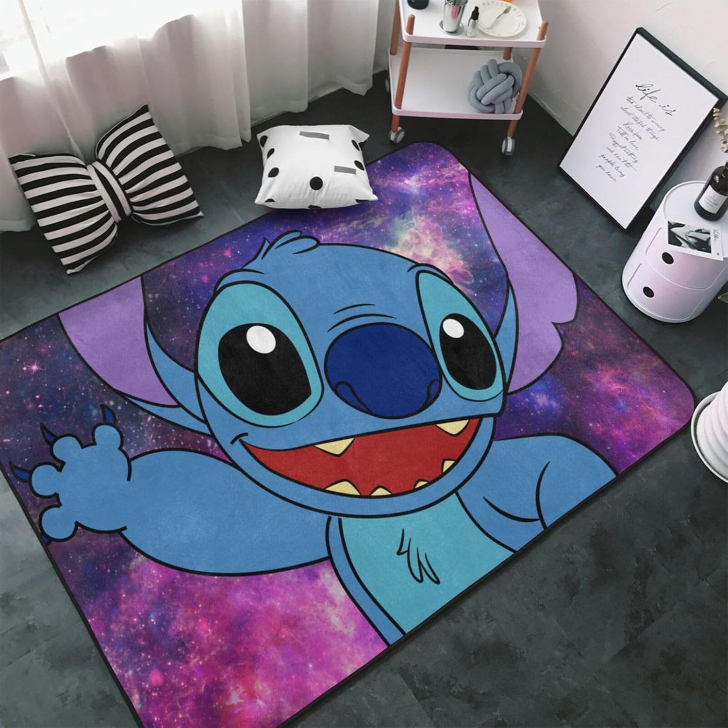 Alfombra de área de anime de dibujos animados de pequeño monstruo azul, para yoga, sofá, puerta de suelo, para adolescentes, niños y adultos,