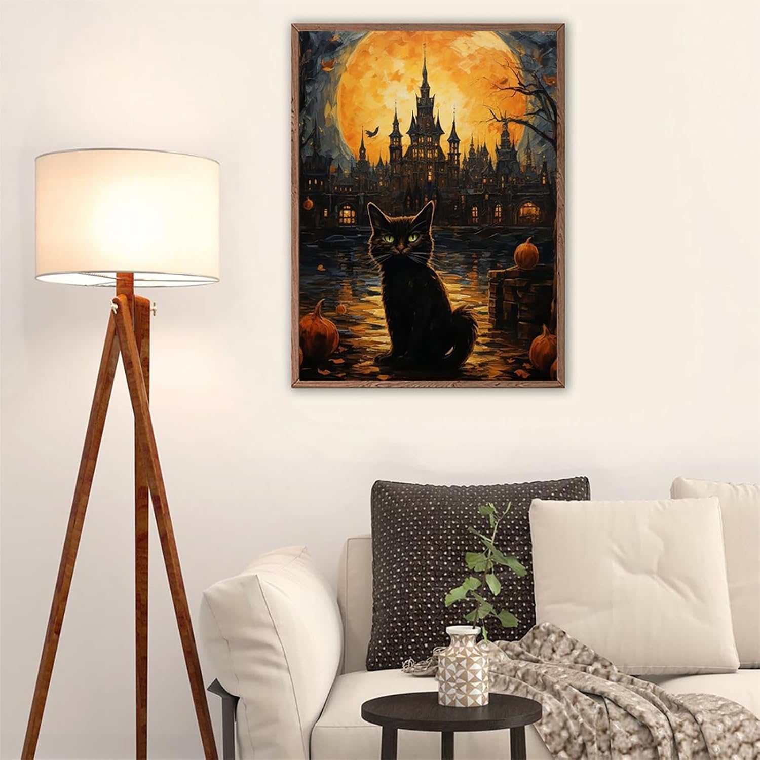 Kits de pintura de diamantes 5D por número para adultos, gatos negros en Halloween, arte de diamantes, pintura de diamantes, taladro redondo