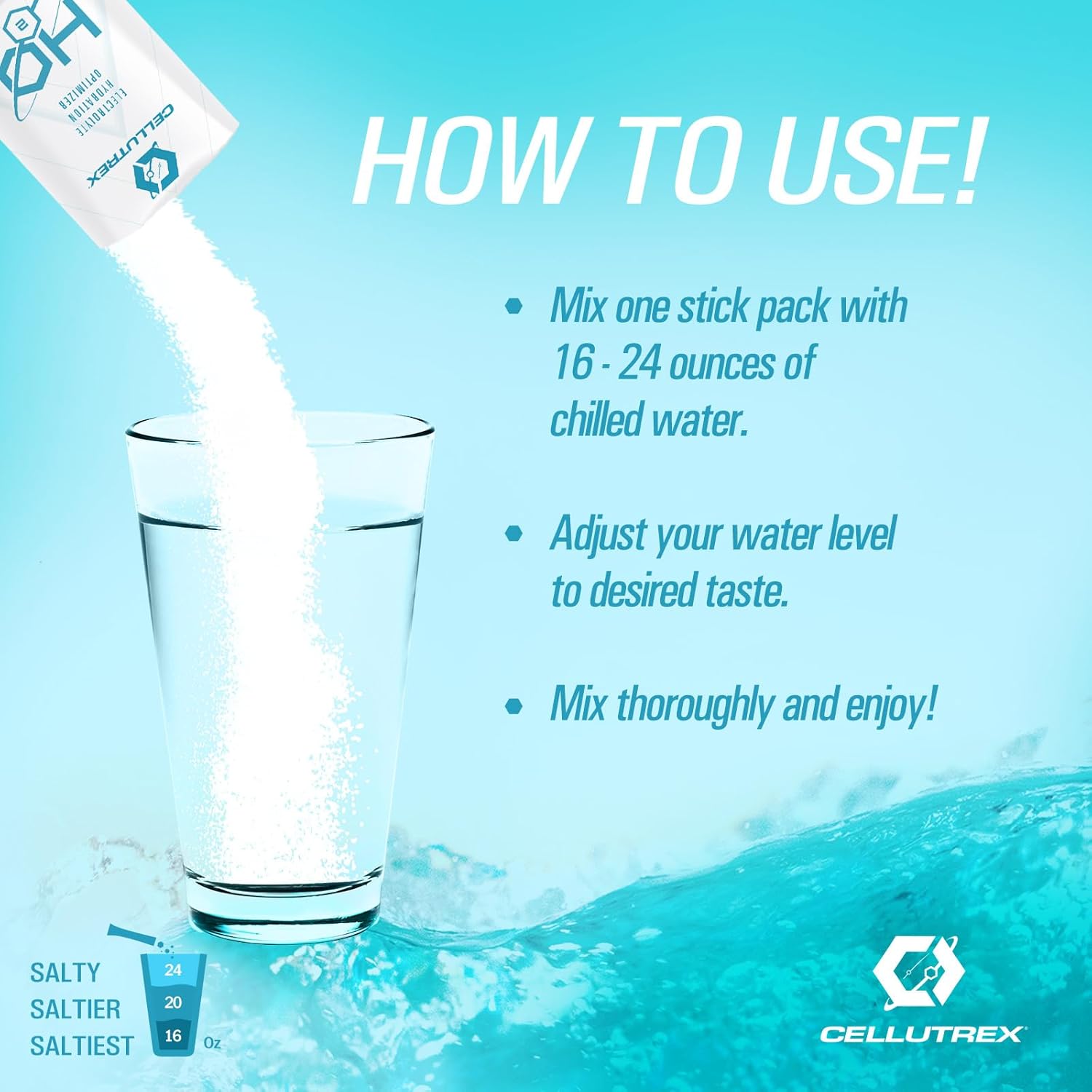 Cellutrex H2O (Hydrate 2 Optimize) – Paquetes de polvo de limonada de cereza  Mezcla de bebida con electrolitos  Fácil de abrir una sola porción