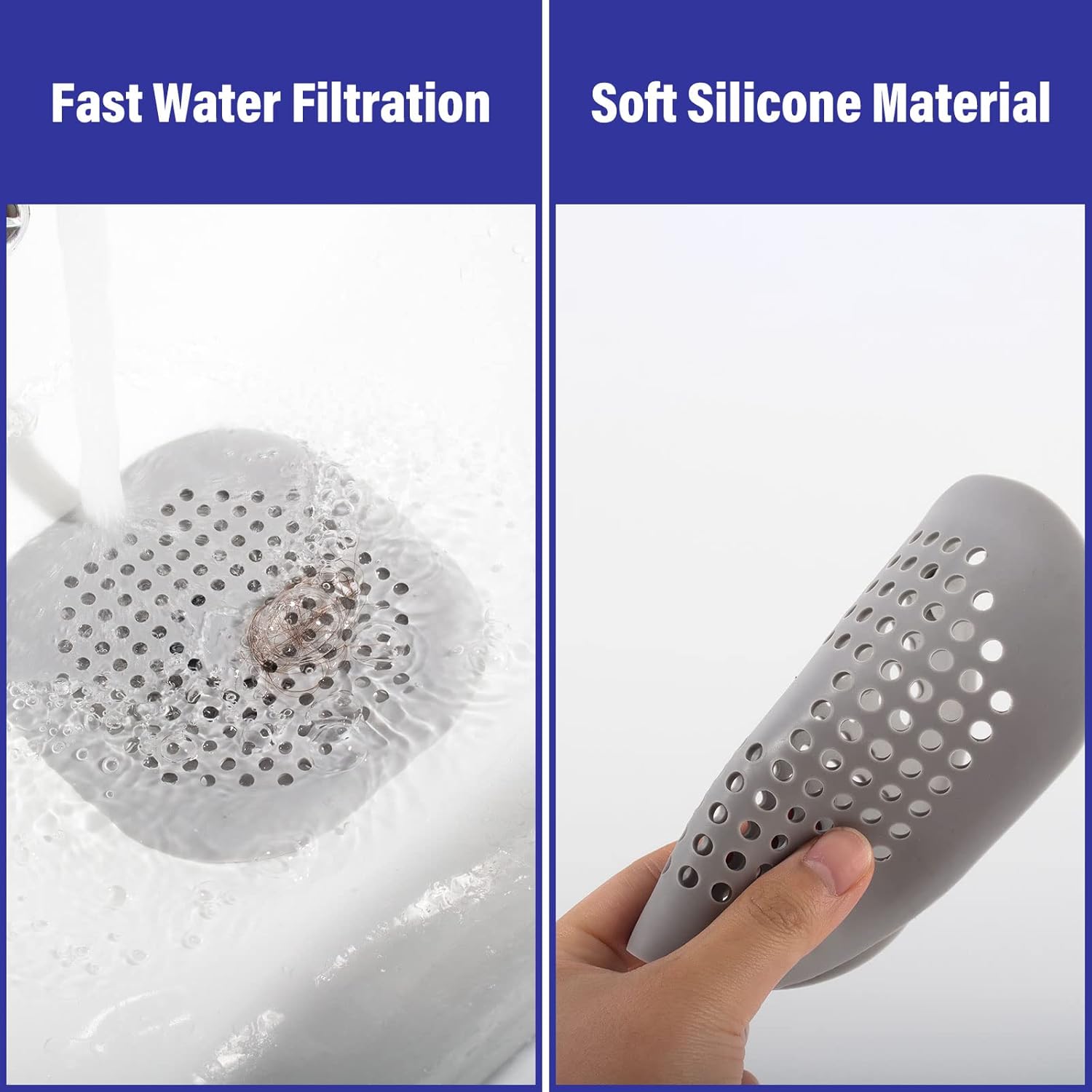 Recogedor de pelo de drenaje, tapón de silicona con ventosa, cubierta cuadrada de drenaje de ducha fácil de limpiar e instalar, traje para baño,
