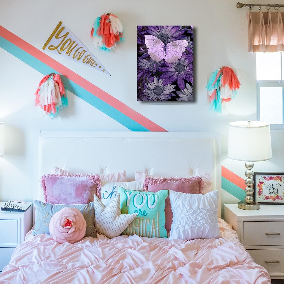 Impresión giclée de pintura de mariposa morada sobre lienzo, estirada y enmarcada, decoración moderna del hogar para sala de estar, dormitorio,