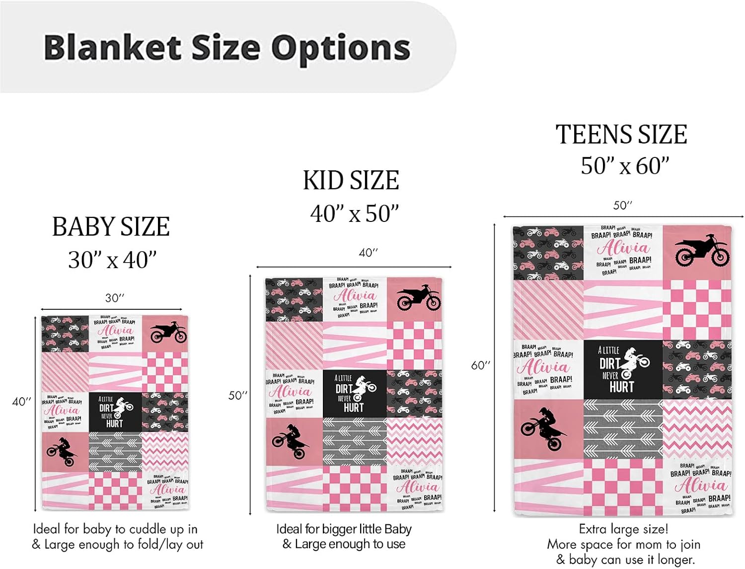 Munific Mantas de bebé personalizadas con nombre, edredón de bebé personalizado para niñas y niños, manta de bebé de moto de cross para bebés recién