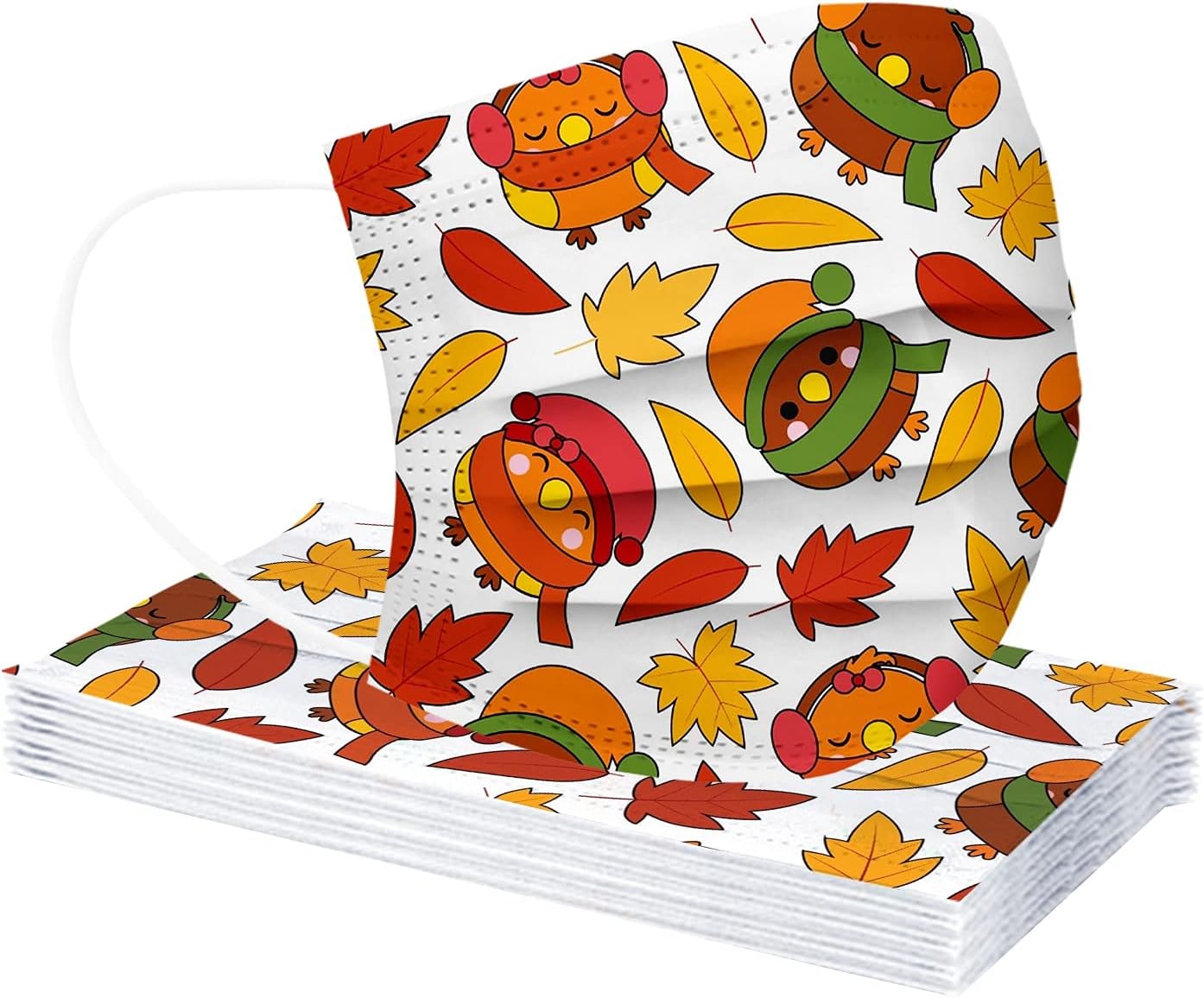 50 mascarillas desechables de Acción de Gracias y Navidad para adultos, 3 capas para otoño e invierno, con diseños para mujeres y hombres