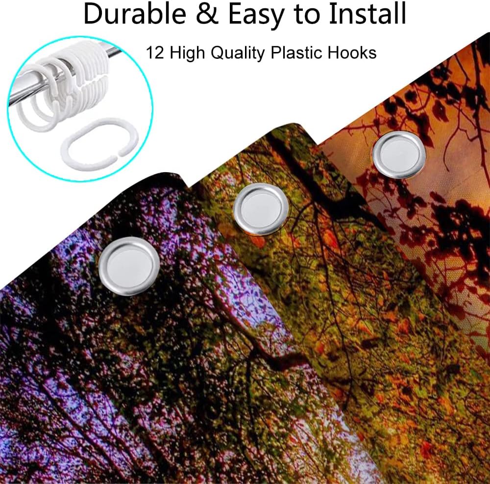 Juego de cortinas de ducha para decoración de otoño, bosque de otoño, hojas doradas, casa de campo, tela de poliéster, accesorios de baño, con
