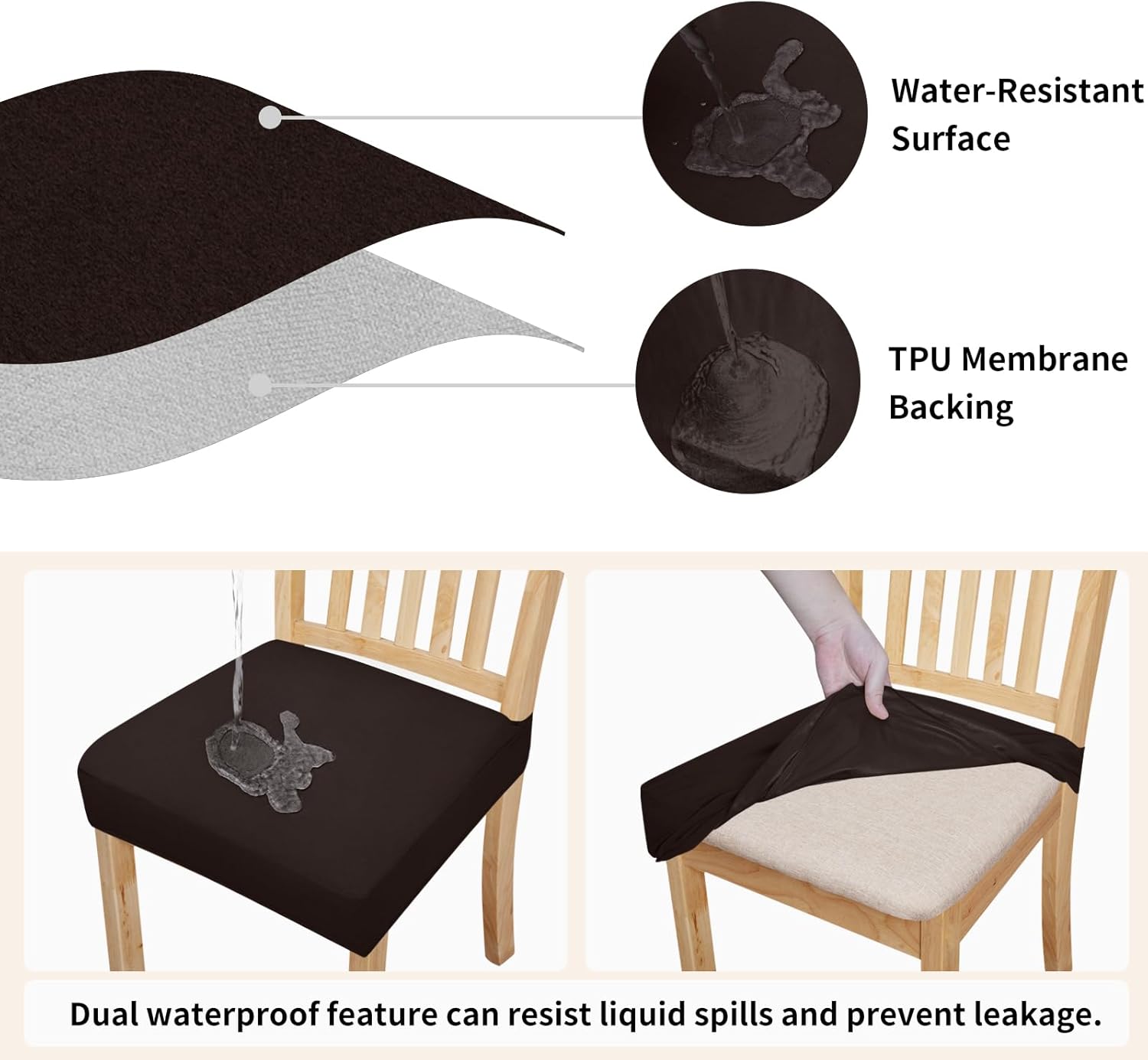 Easy-Going Juego de 6 fundas de asiento 100% impermeables para sillas de comedor, fundas de asiento elásticas protectoras extraíbles y lavables,