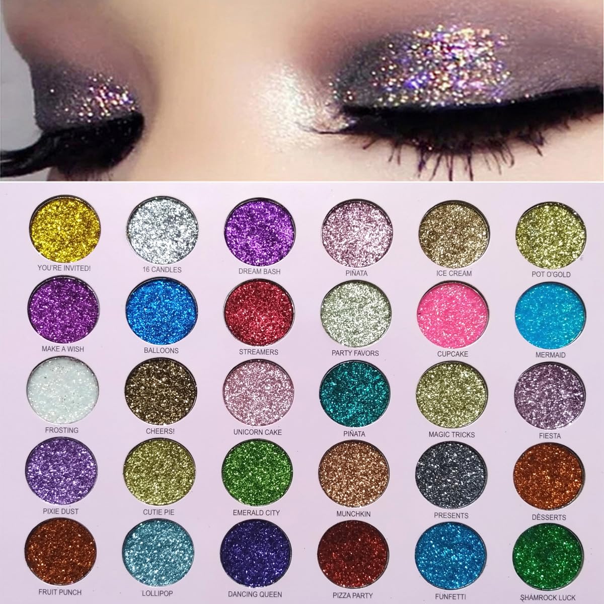 ABELYN Paleta de maquillaje de sombra de ojos con purpurina de 30 colores, paleta de sombra de ojos brillante + 1 pincel de sombra de ojos de larga
