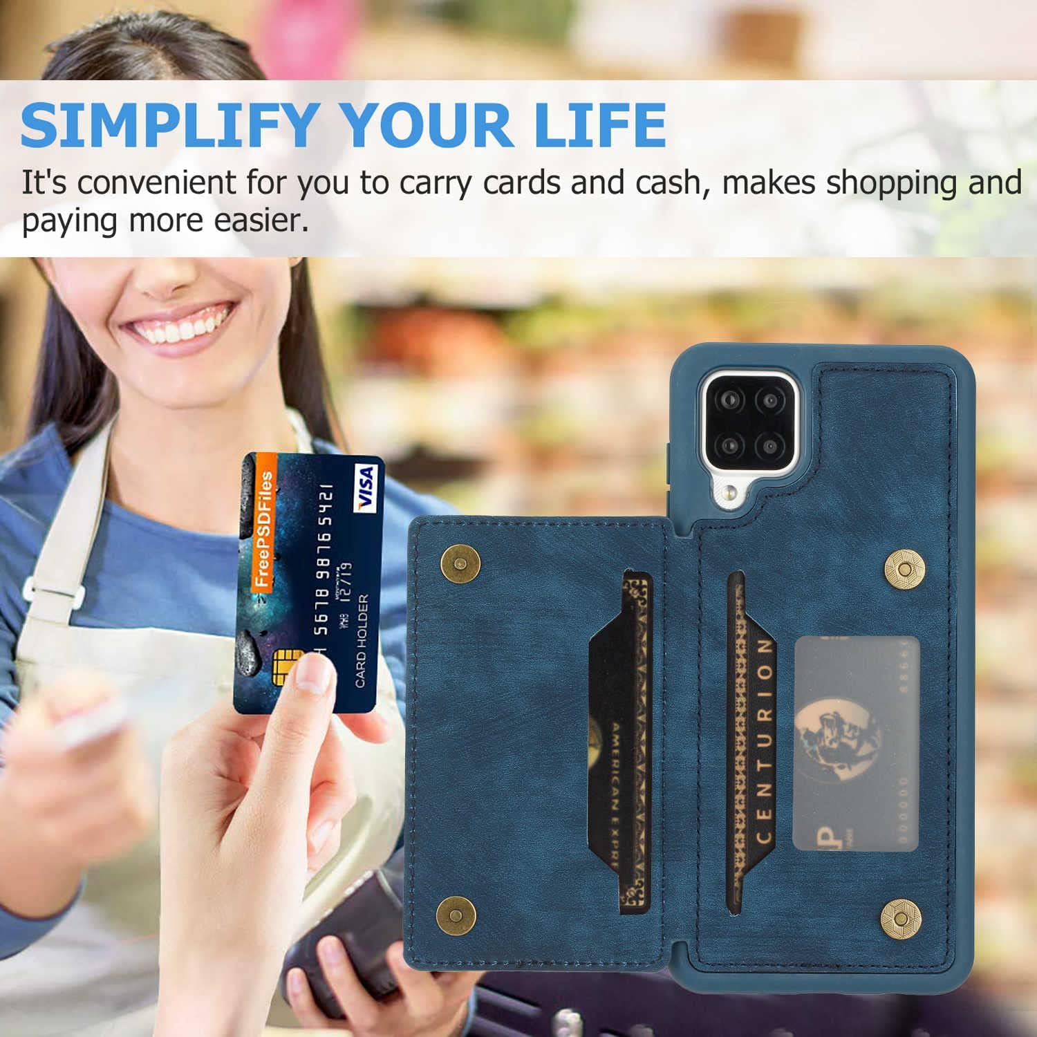 Asuwish Funda de teléfono para Samsung Galaxy A12M12 con protector de pantalla de vidrio templado y soporte delgado para tarjetas de crédito,