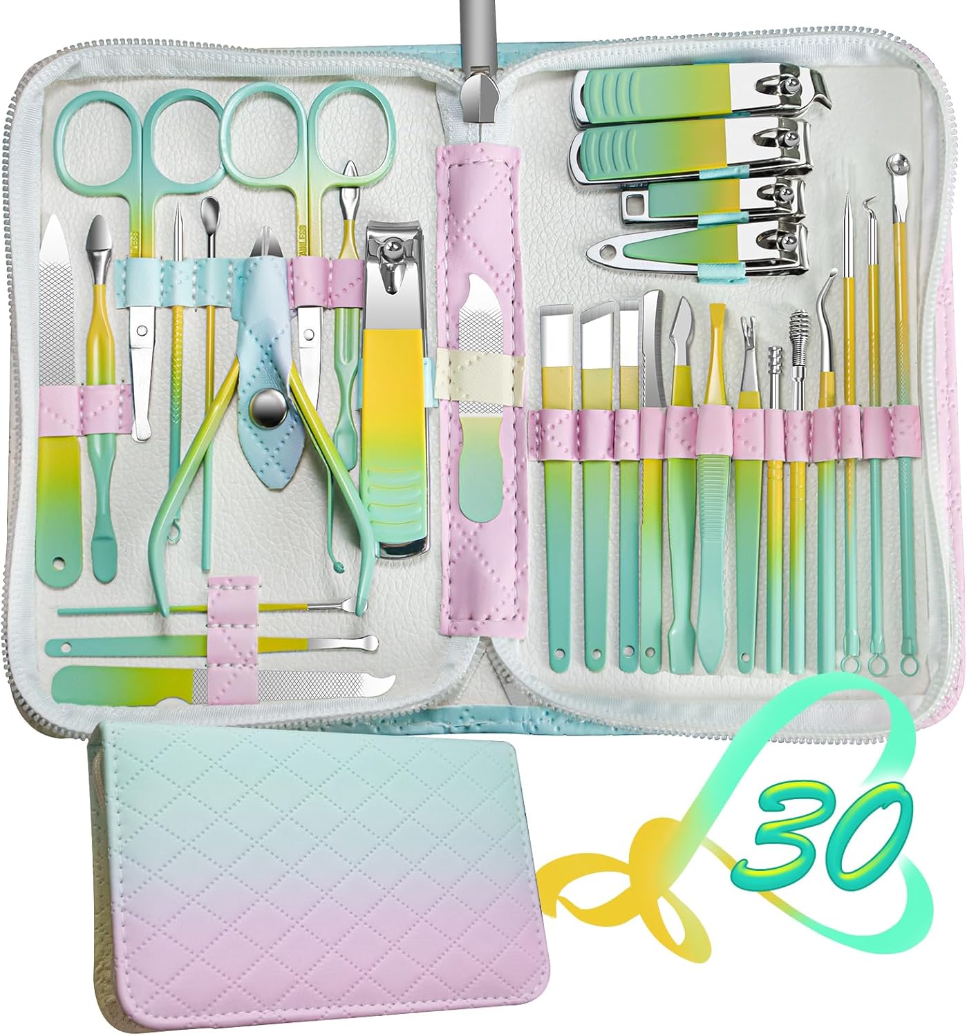 RedFlow – Juego de cortaúñas 30 en 1, kit de manicura de uñas para mujeres, kit de pedicura, herramientas de pedicura, adecuado para herramientas de