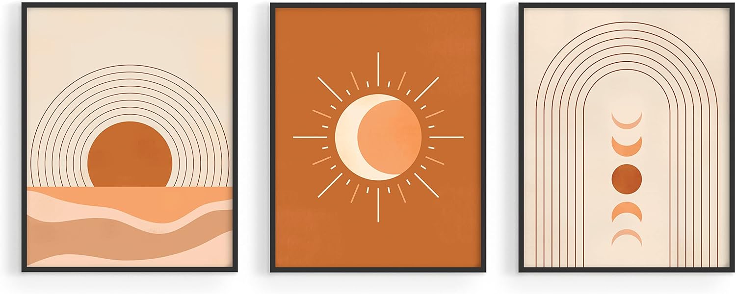 HAUS AND HUES Juego de 3 impresiones artísticas de pared de mediados de siglo y terracota  Arte de pared de luna  Decoración de pared de arte