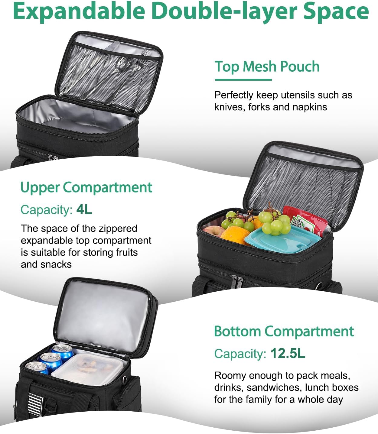 Lonchera táctica para hombres, bolsa de almuerzo grande aislada para adultos, resistente de doble cubierta expandible, bolsa enfriadora a prueba de