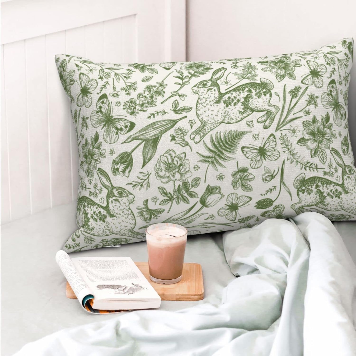 Funda de almohada verde, fundas de almohada florales, decoración de núcleo de cabaña, decoración de habitación Fairycore, decoración botánica,
