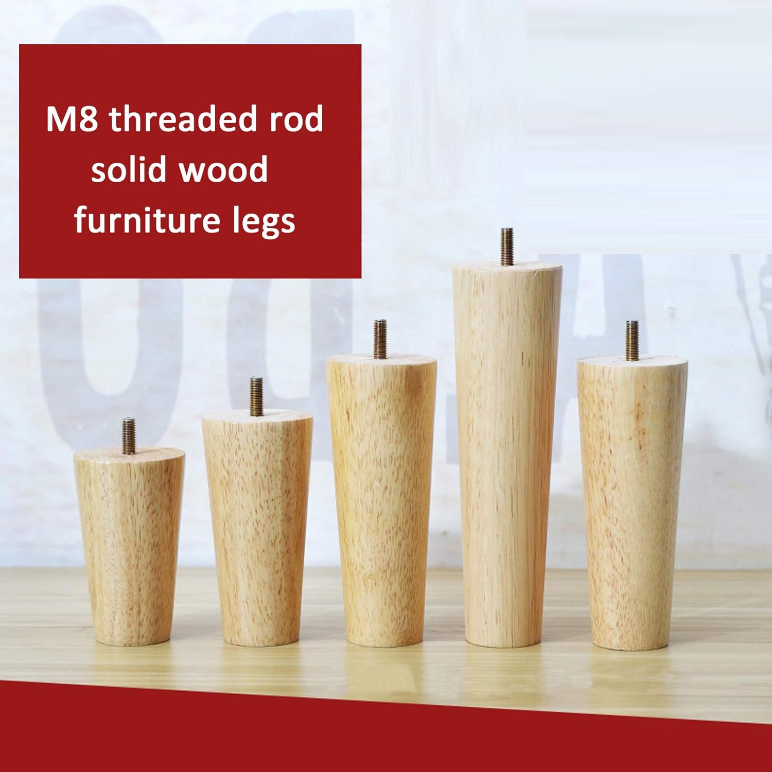 Patas cónicas de madera maciza, patas de mesa de centro con rosca M8, patas de mesa de café, patas de sofá de bricolaje, patas de soporte de