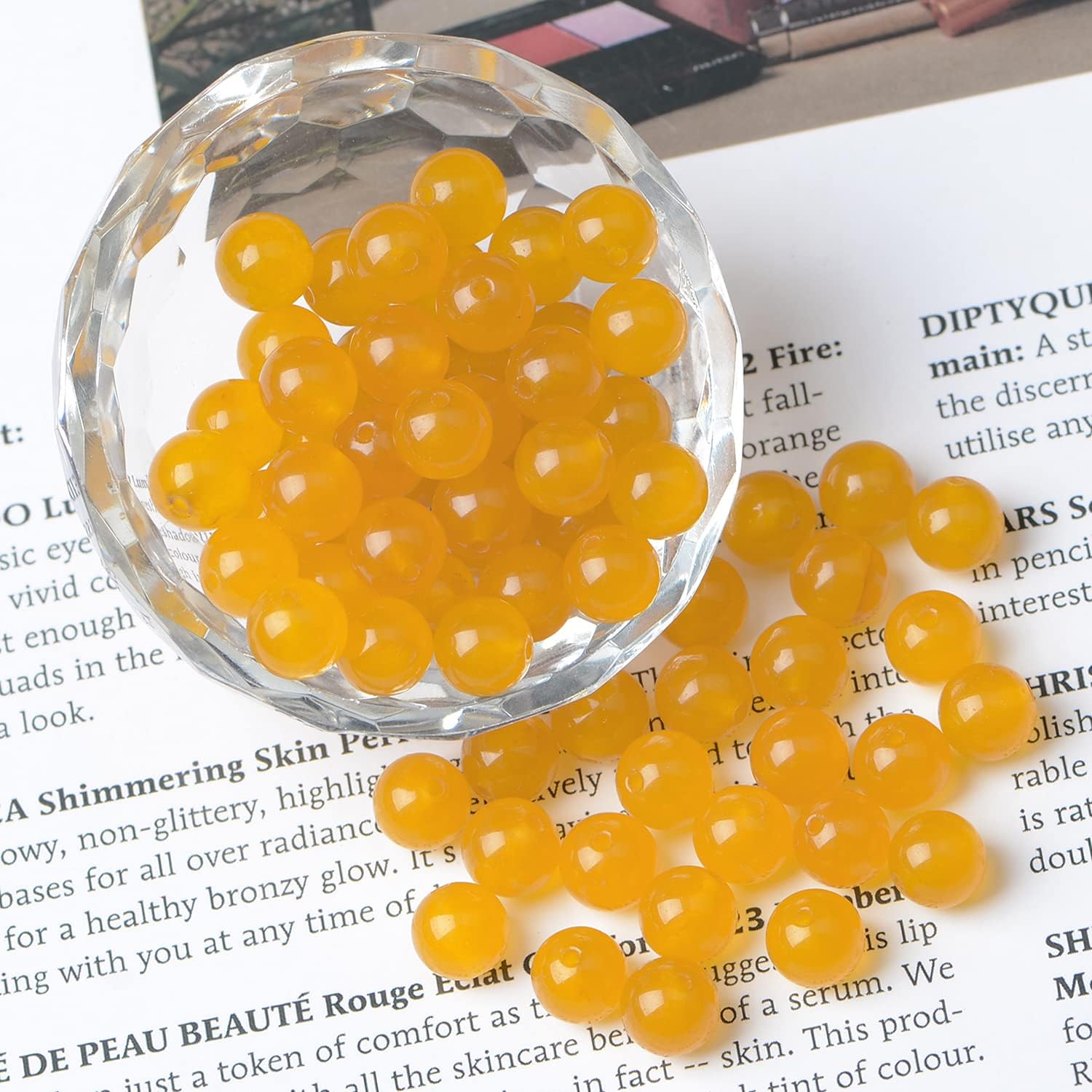 AD Beads 8mm Natural Round Loose Beads 110 Pieces, for Making 108 Mala Prayer Beads Necklace, Bracelet & Yoga Meditation, Jewelry Design (Yellow
